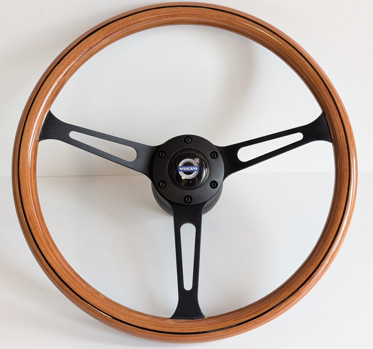 Steering Wheel For VOLVO 1800 1800ES - Wooden Rim, Black Spokes, Black Trim, Classic, 380mm