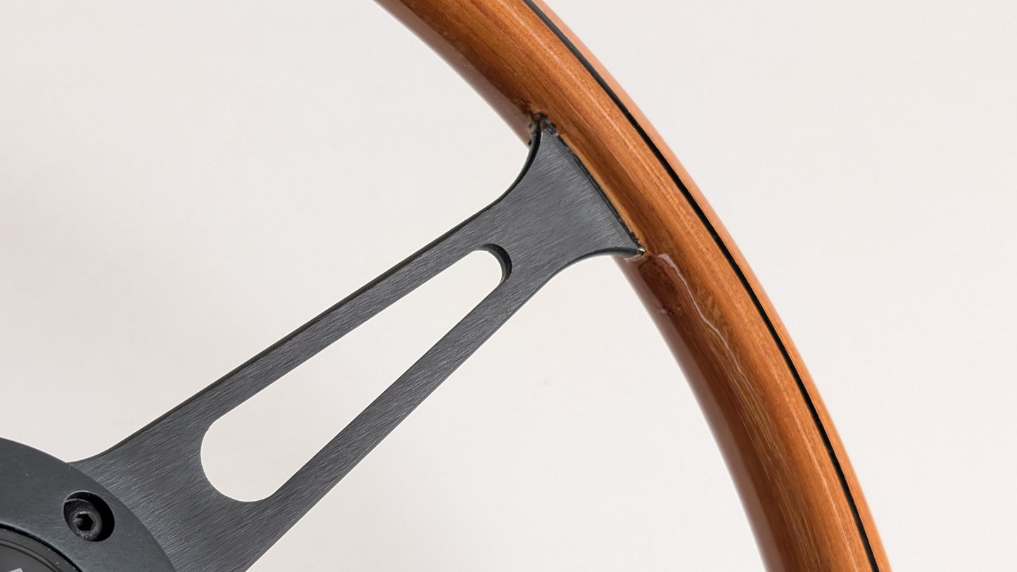 Steering Wheel For VOLVO 1800 1800ES - Wooden Rim, Black Spokes, Black Trim, Classic, 380mm