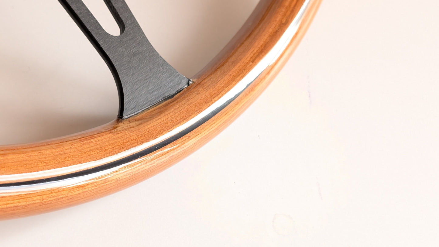 Steering Wheel For VOLVO 1800 1800ES - Wooden Rim, Black Spokes, Black Trim, Classic, 380mm