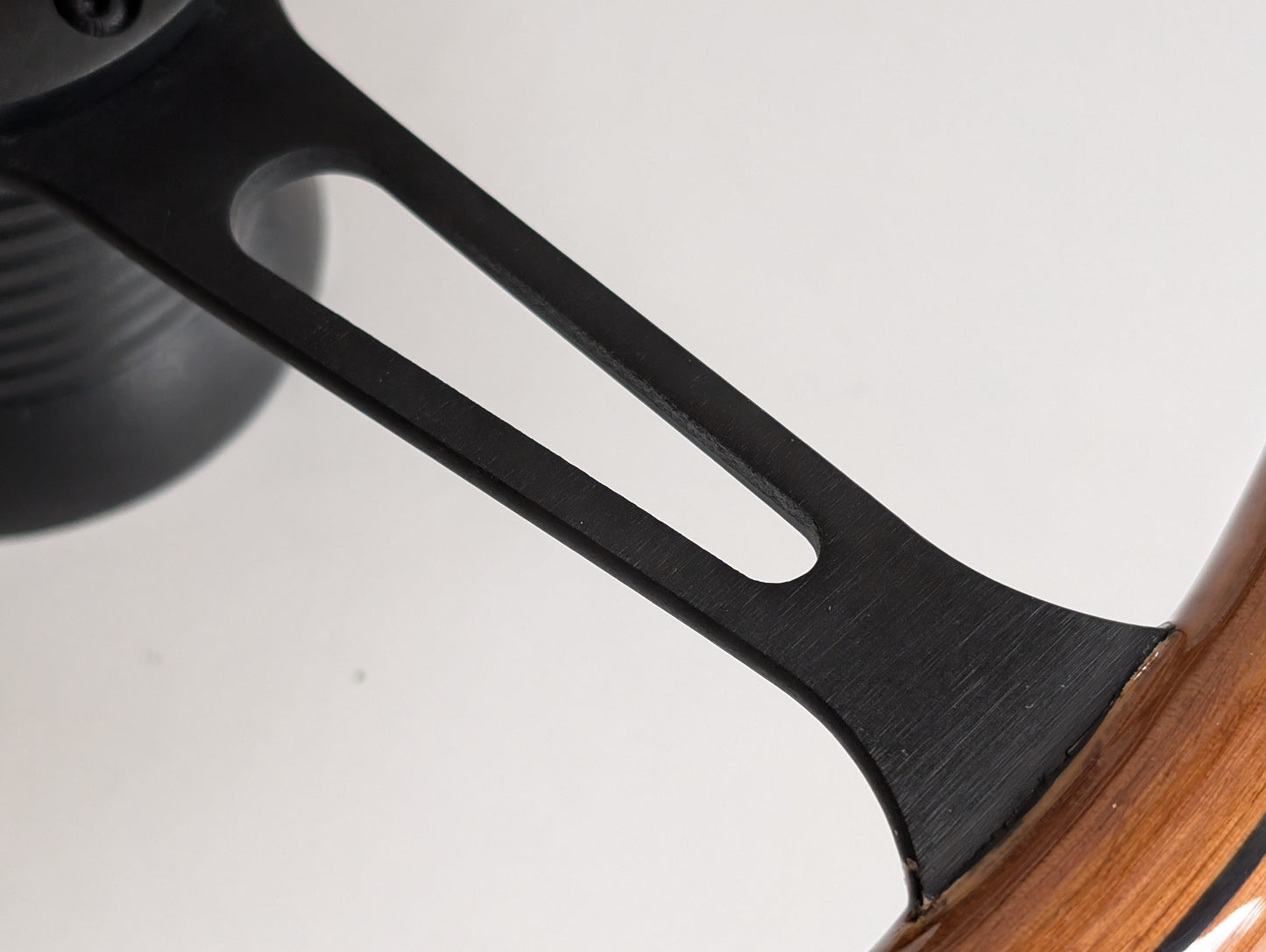 Steering Wheel For Alfa Romeo Spider (1983-1989) - Wooden Rim, Black Spokes, Black Trim, Classic, 380mm