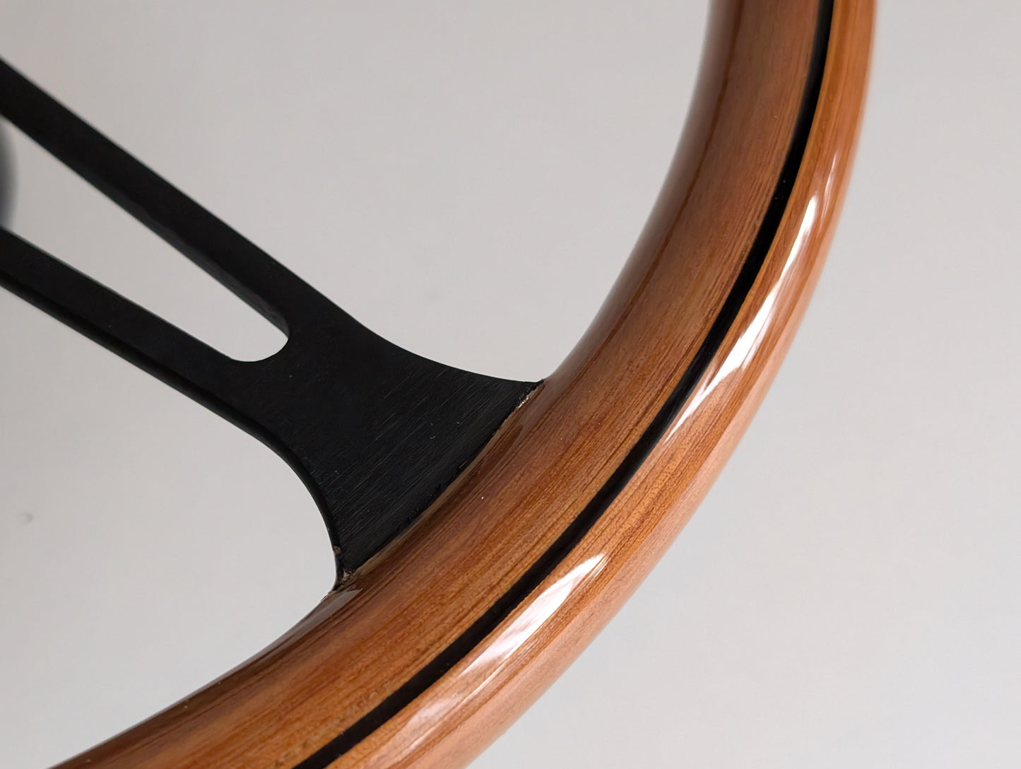 Steering Wheel For Alfa Romeo Spider (1983-1989) - Wooden Rim, Black Spokes, Black Trim, Classic, 380mm