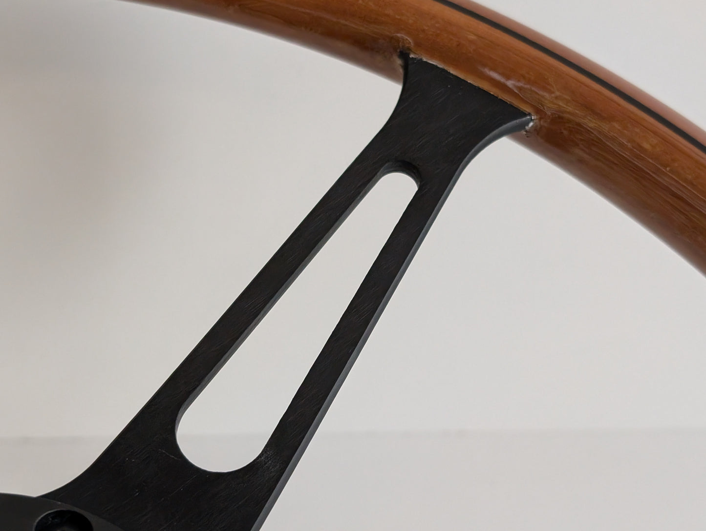 Steering Wheel For Alfa Romeo Spider (1983-1989) - Wooden Rim, Black Spokes, Black Trim, Classic, 380mm