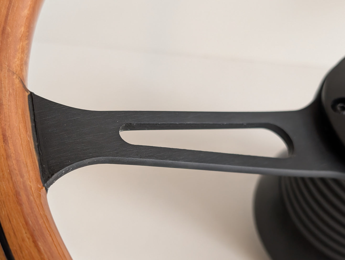 Steering Wheel For Alfa Romeo Spider (1983-1989) - Wooden Rim, Black Spokes, Black Trim, Classic, 380mm