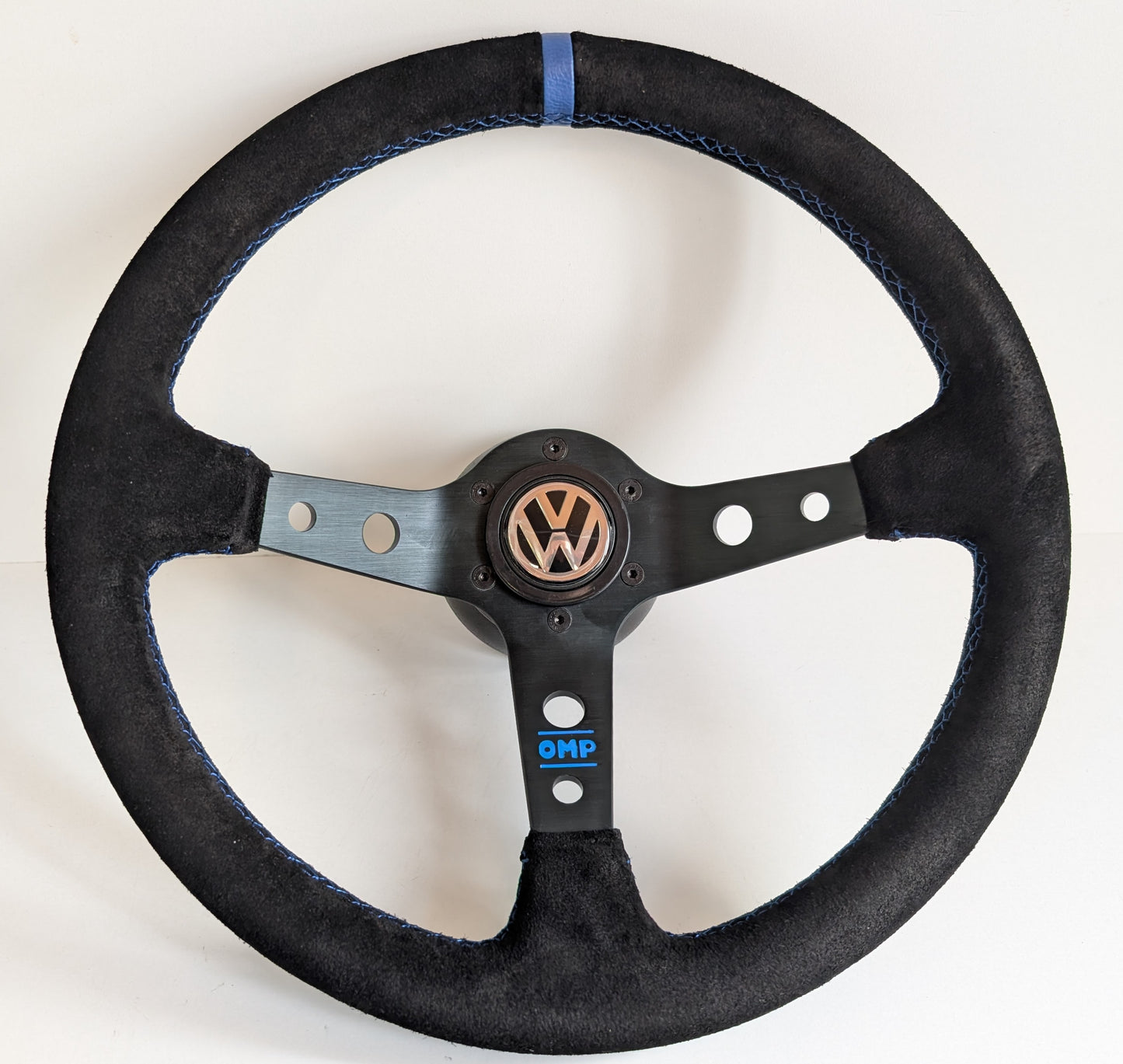Steering Wheel For VW Golf Mk5 Passat B6 Caddy EOS (2003-2010) - Blue Alcantara, Suede, Deep Dish, 350 mm