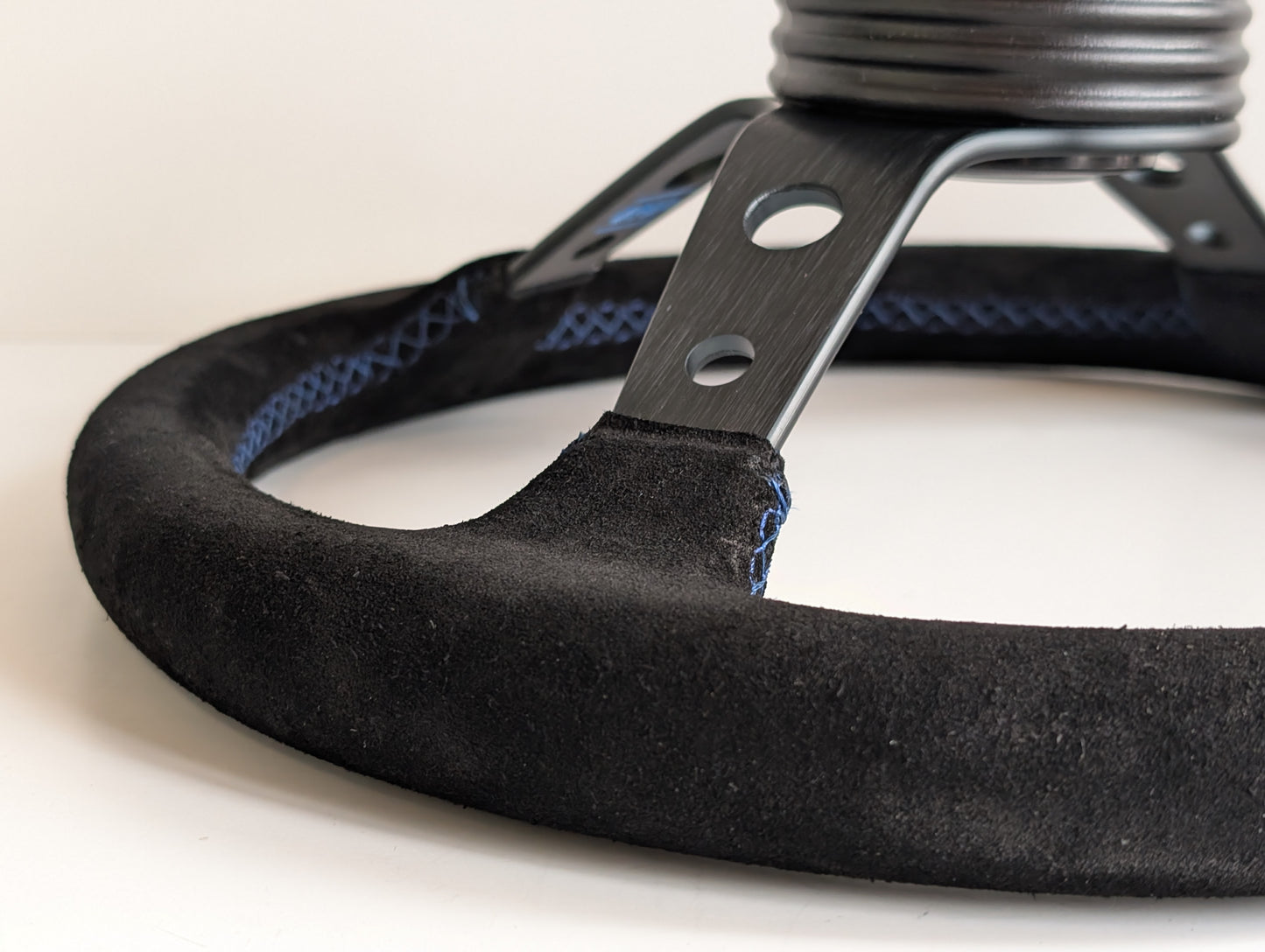Steering Wheel For VW Golf Jetta Mk1 Mk2 Scirocco Passat -  Blue Alcantara, Suede, Deep Dish, 350 mm