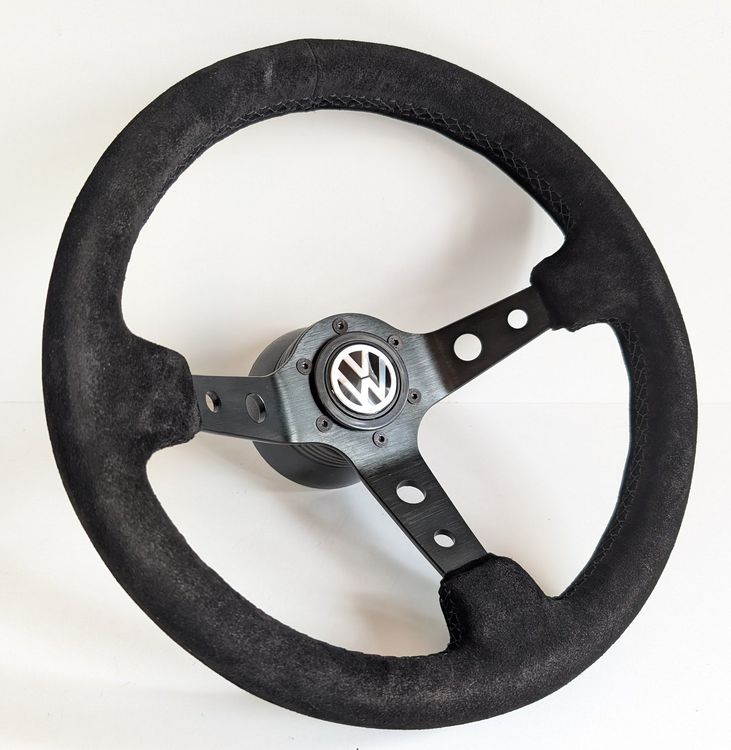 Steering Wheel For VW Golf Mk5 Passat B6 Caddy EOS (2003-2010) - Black Alcantara, Suede, Deep Dish, 350 mm