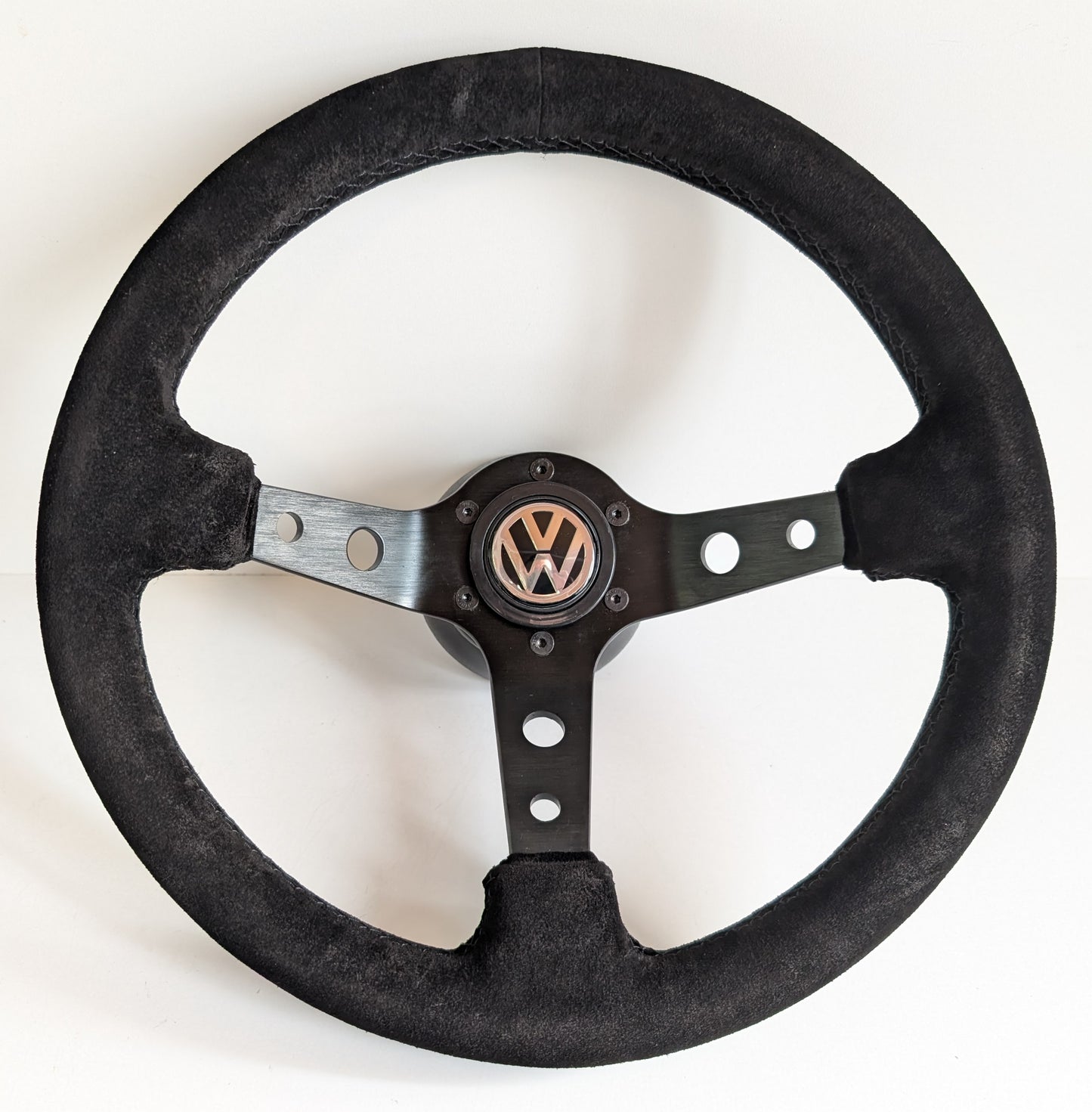 Steering Wheel For VW Golf Mk5 Passat B6 Caddy EOS (2003-2010) - Black Alcantara, Suede, Deep Dish, 350 mm