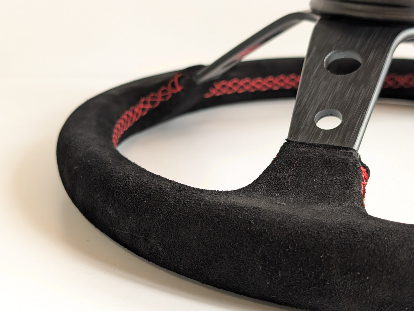 Steering Wheel For Honda Prelude CRX Del Sol Civic Accord (1993-2000) - Red Alcantara Leather, Suede, Deep Dish, 350 mm