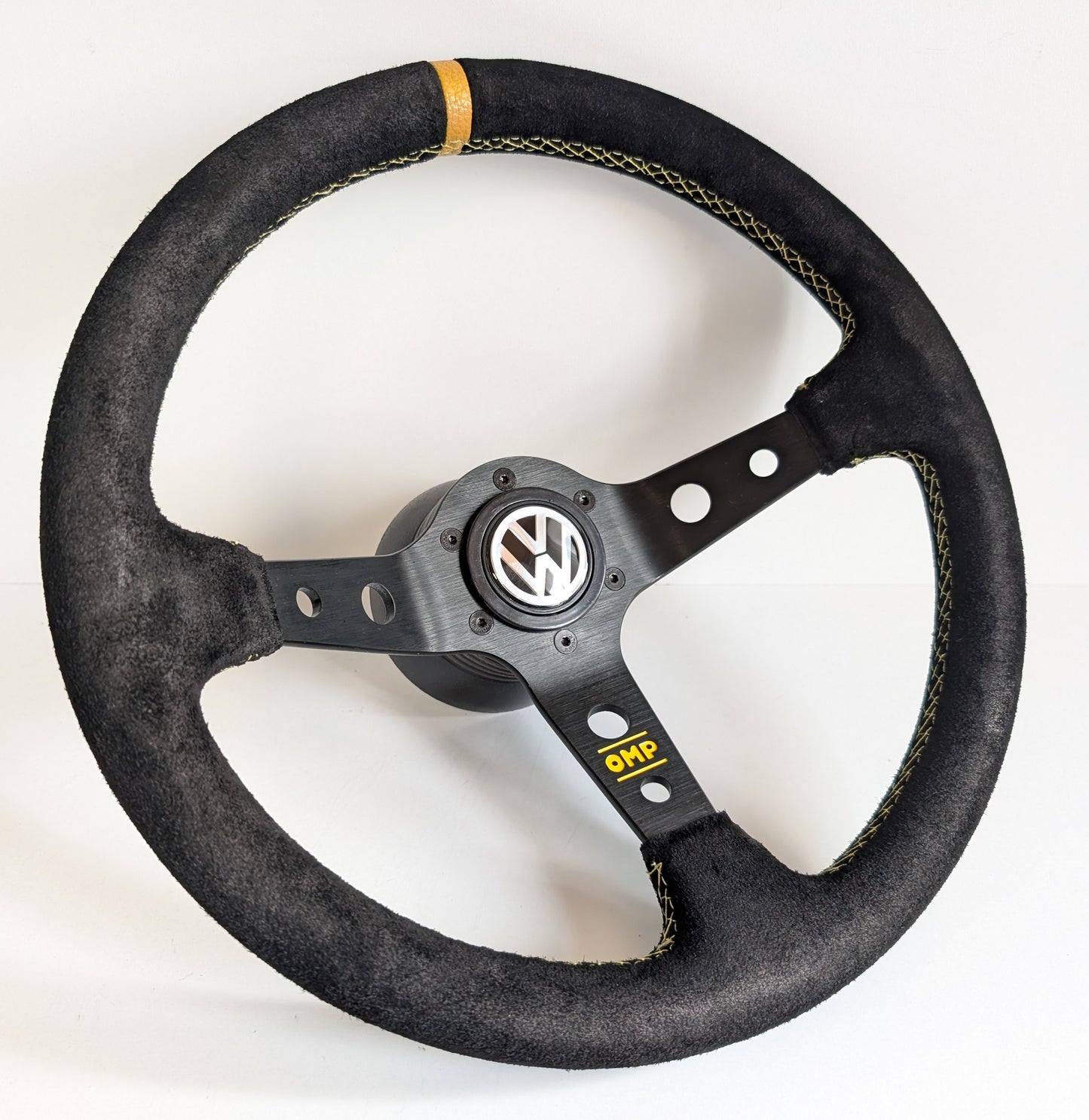 Steering Wheel For VW Golf Mk5 Passat B6 Caddy EOS (2003-2010) - Yellow Alcantara, Suede, Deep Dish, 350 mm