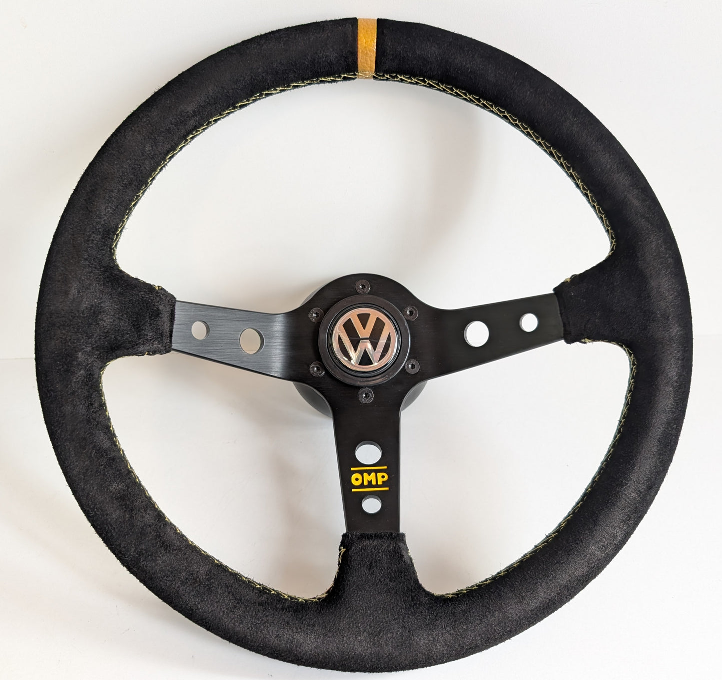 Steering Wheel For VW Golf Mk5 Passat B6 Caddy EOS (2003-2010) - Yellow Alcantara, Suede, Deep Dish, 350 mm