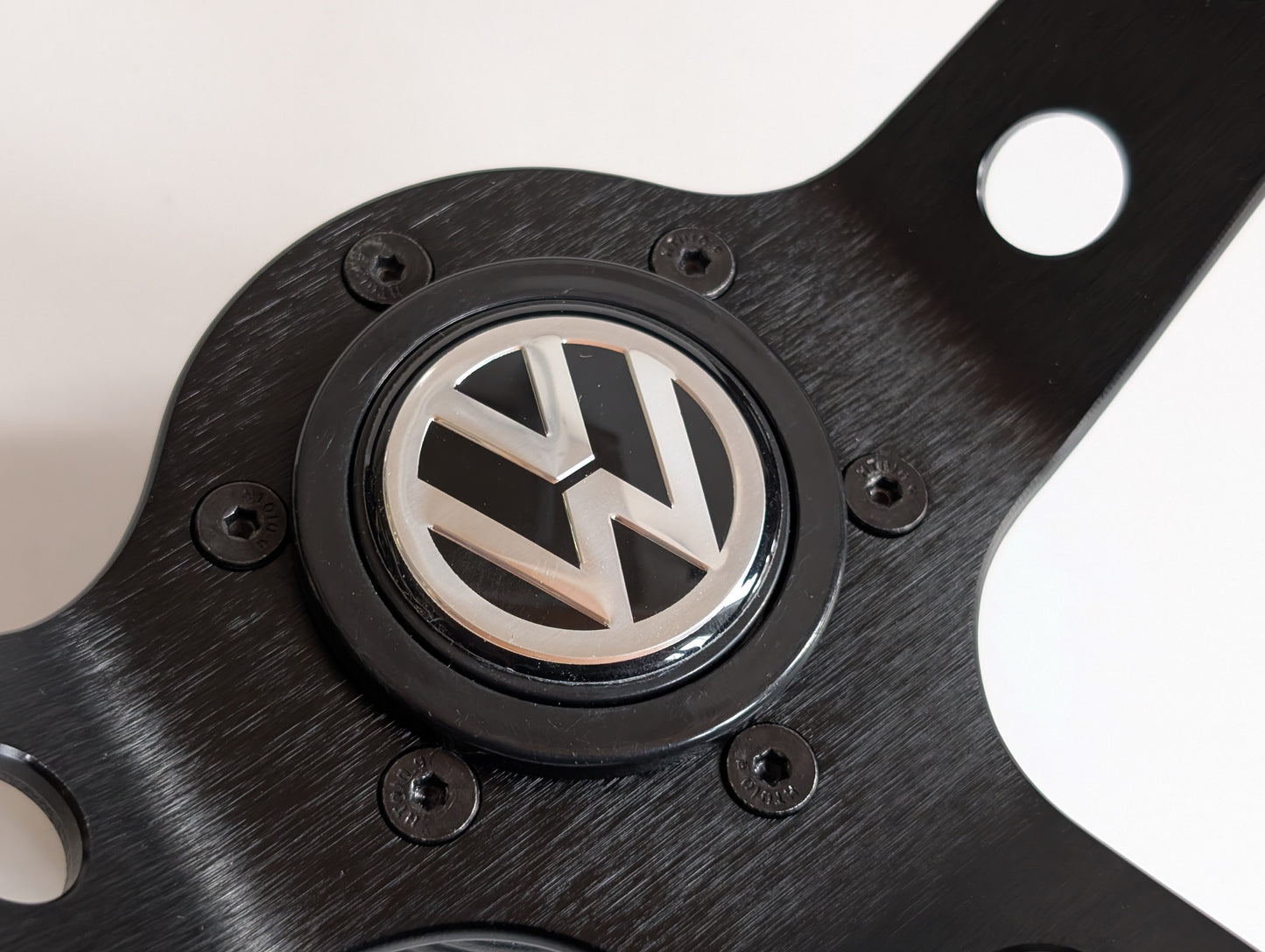 Steering Wheel For VW T4 Bus Multyvan Caravelle - Deep Dish, Black Stitching, Black Spokes with Holes, Sport Vision, 350 mm