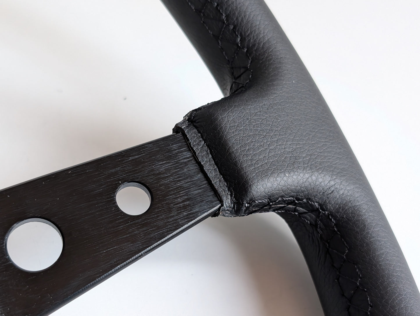 Steering Wheel For VW T4 Bus Multyvan Caravelle - Deep Dish, Black Stitching, Black Spokes with Holes, Sport Vision, 350 mm