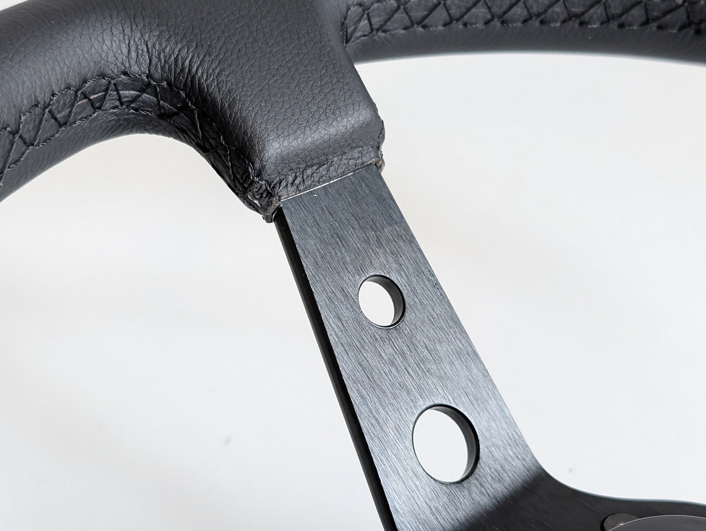 Steering Wheel For VW T4 Bus Multyvan Caravelle - Deep Dish, Black Stitching, Black Spokes with Holes, Sport Vision, 350 mm