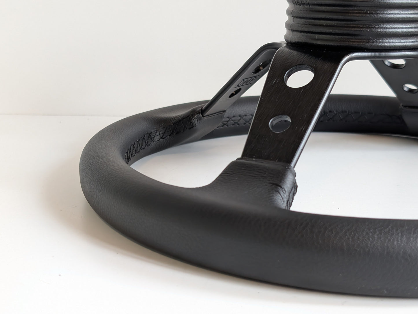 Steering Wheel For VW T4 Bus Multyvan Caravelle - Deep Dish, Black Stitching, Black Spokes with Holes, Sport Vision, 350 mm