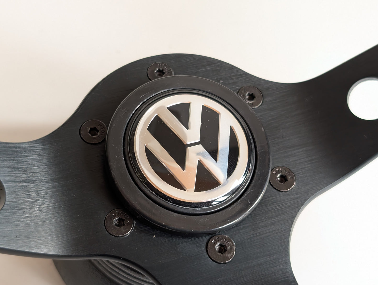 Steering Wheel For VW T4 Bus Multyvan Caravelle - Deep Dish, Green Stitching, Black Spokes with Holes, Sport Vision, 350 mm