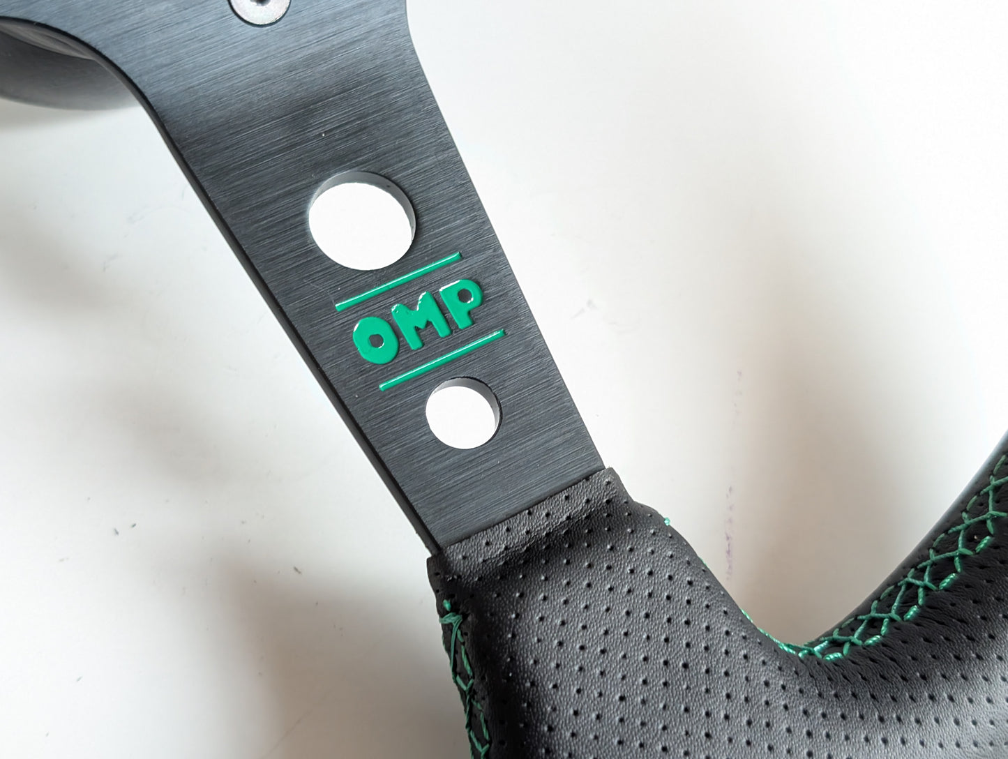 Steering Wheel For VW T4 Bus Multyvan Caravelle - Deep Dish, Green Stitching, Black Spokes with Holes, Sport Vision, 350 mm