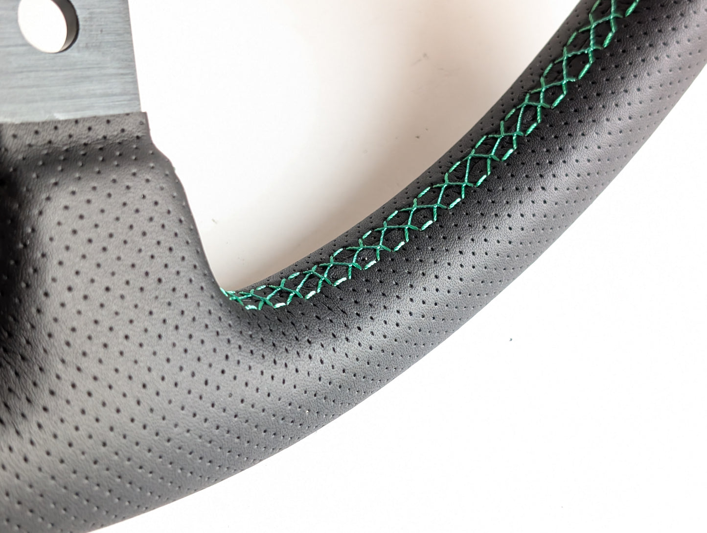 Steering Wheel For VW T4 Bus Multyvan Caravelle - Deep Dish, Green Stitching, Black Spokes with Holes, Sport Vision, 350 mm