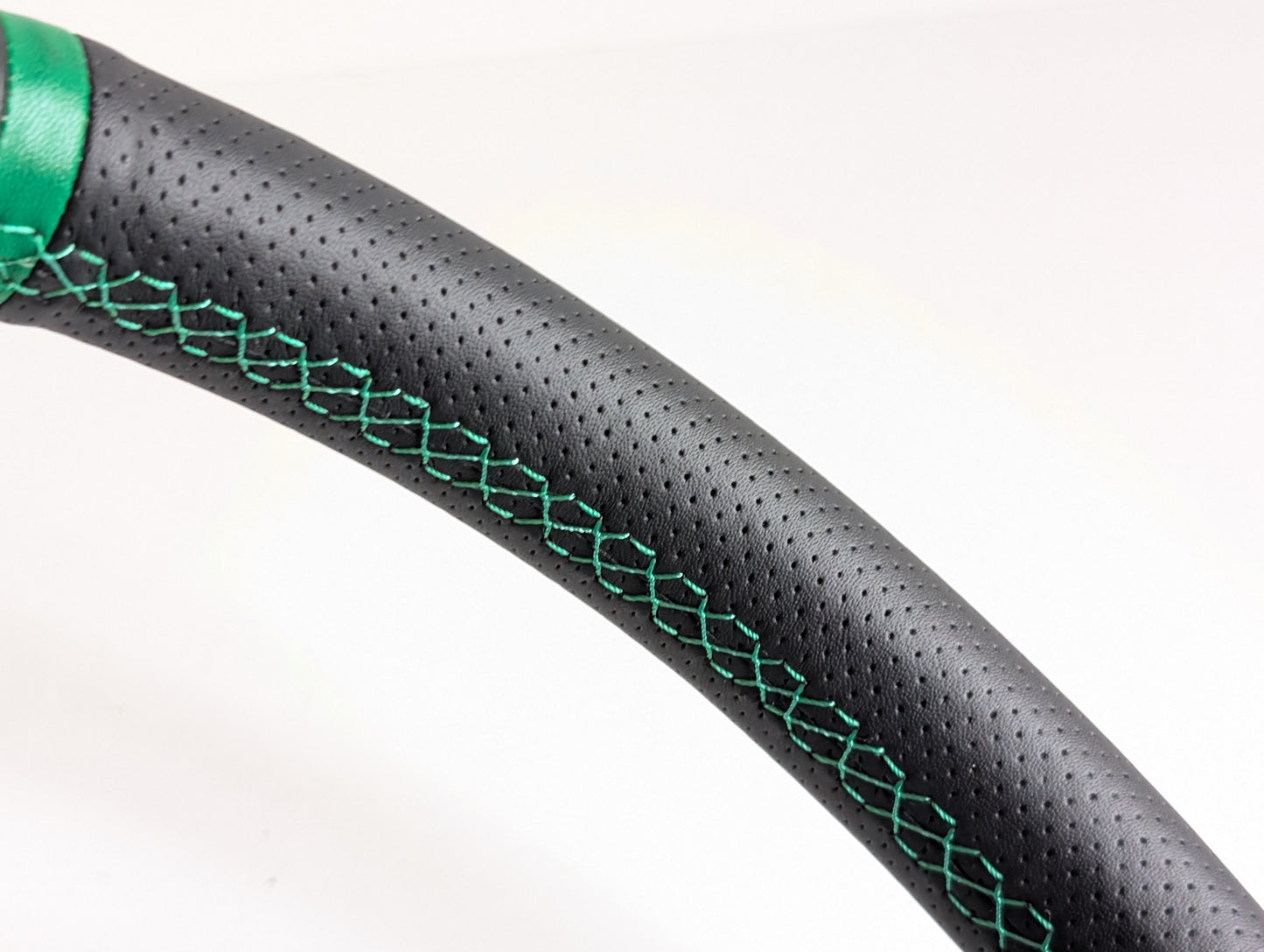 Steering Wheel For VW T4 Bus Multyvan Caravelle - Deep Dish, Green Stitching, Black Spokes with Holes, Sport Vision, 350 mm