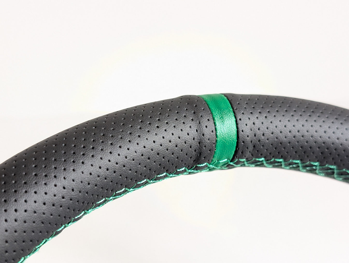 Steering Wheel For VW T4 Bus Multyvan Caravelle - Deep Dish, Green Stitching, Black Spokes with Holes, Sport Vision, 350 mm