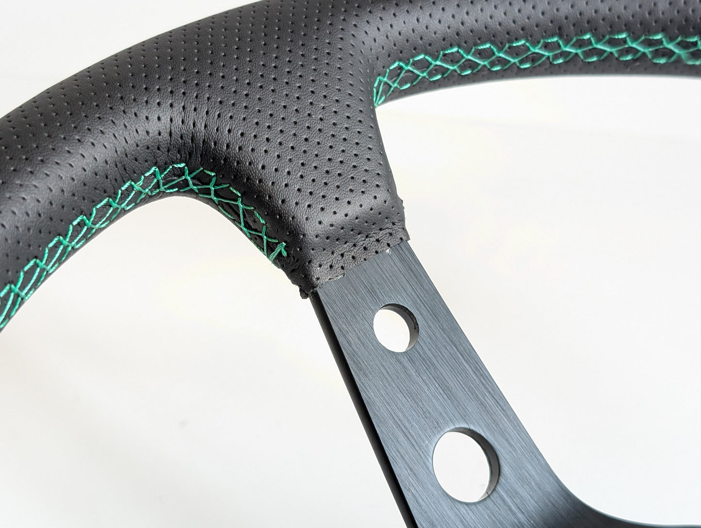 Steering Wheel For VW T4 Bus Multyvan Caravelle - Deep Dish, Green Stitching, Black Spokes with Holes, Sport Vision, 350 mm