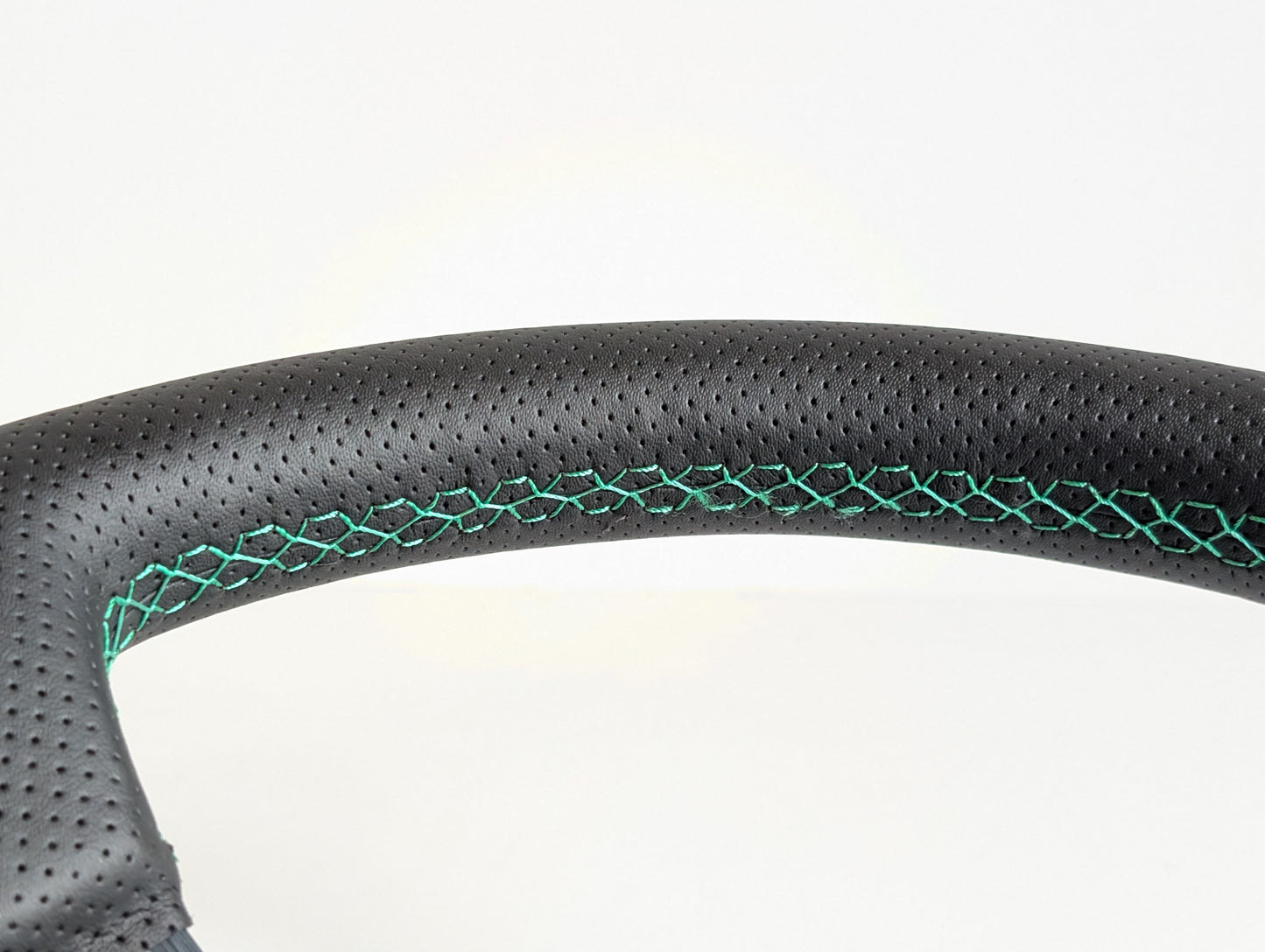 Steering Wheel For VW T4 Bus Multyvan Caravelle - Deep Dish, Green Stitching, Black Spokes with Holes, Sport Vision, 350 mm