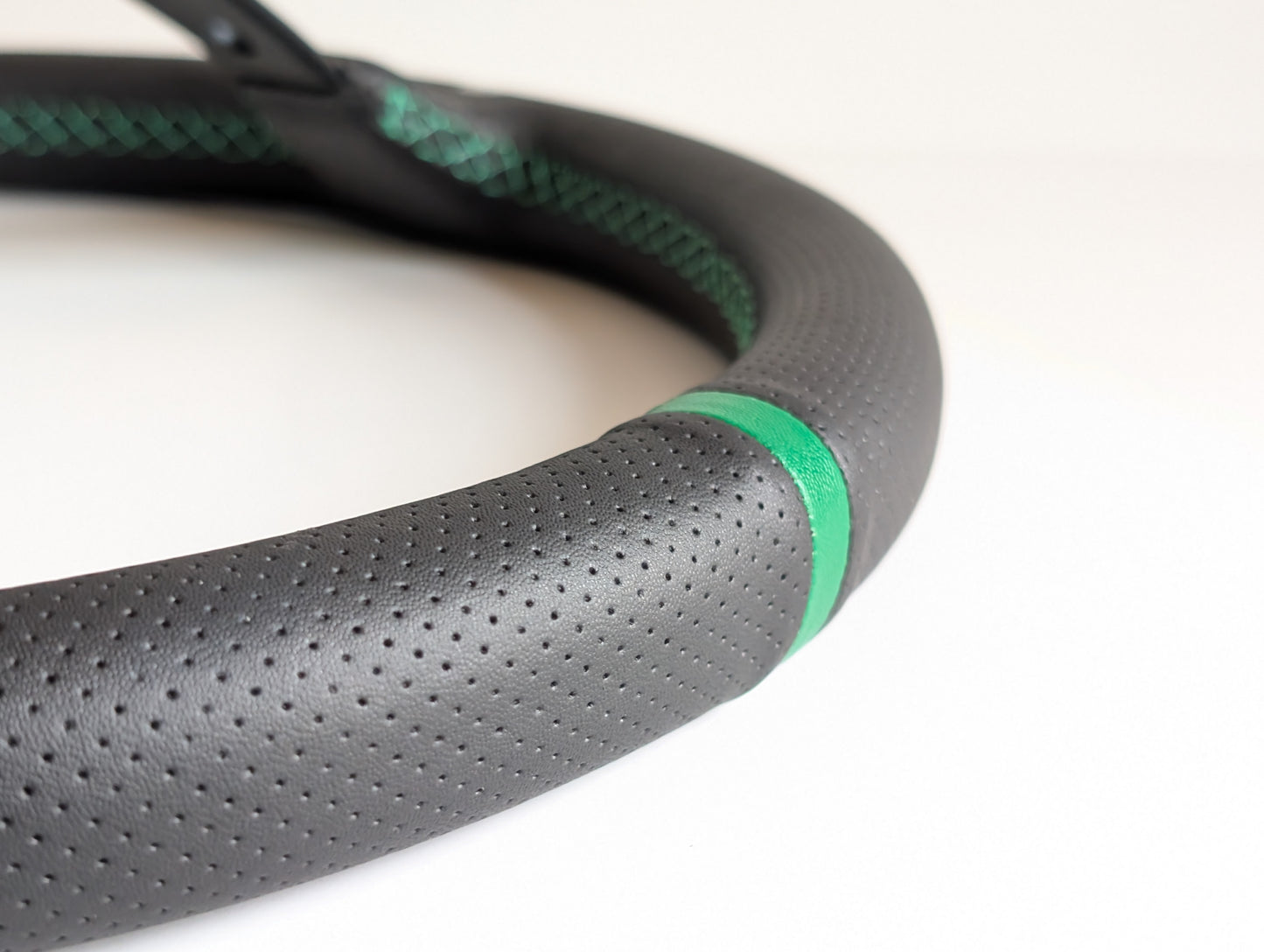 Steering Wheel For VW T4 Bus Multyvan Caravelle - Deep Dish, Green Stitching, Black Spokes with Holes, Sport Vision, 350 mm