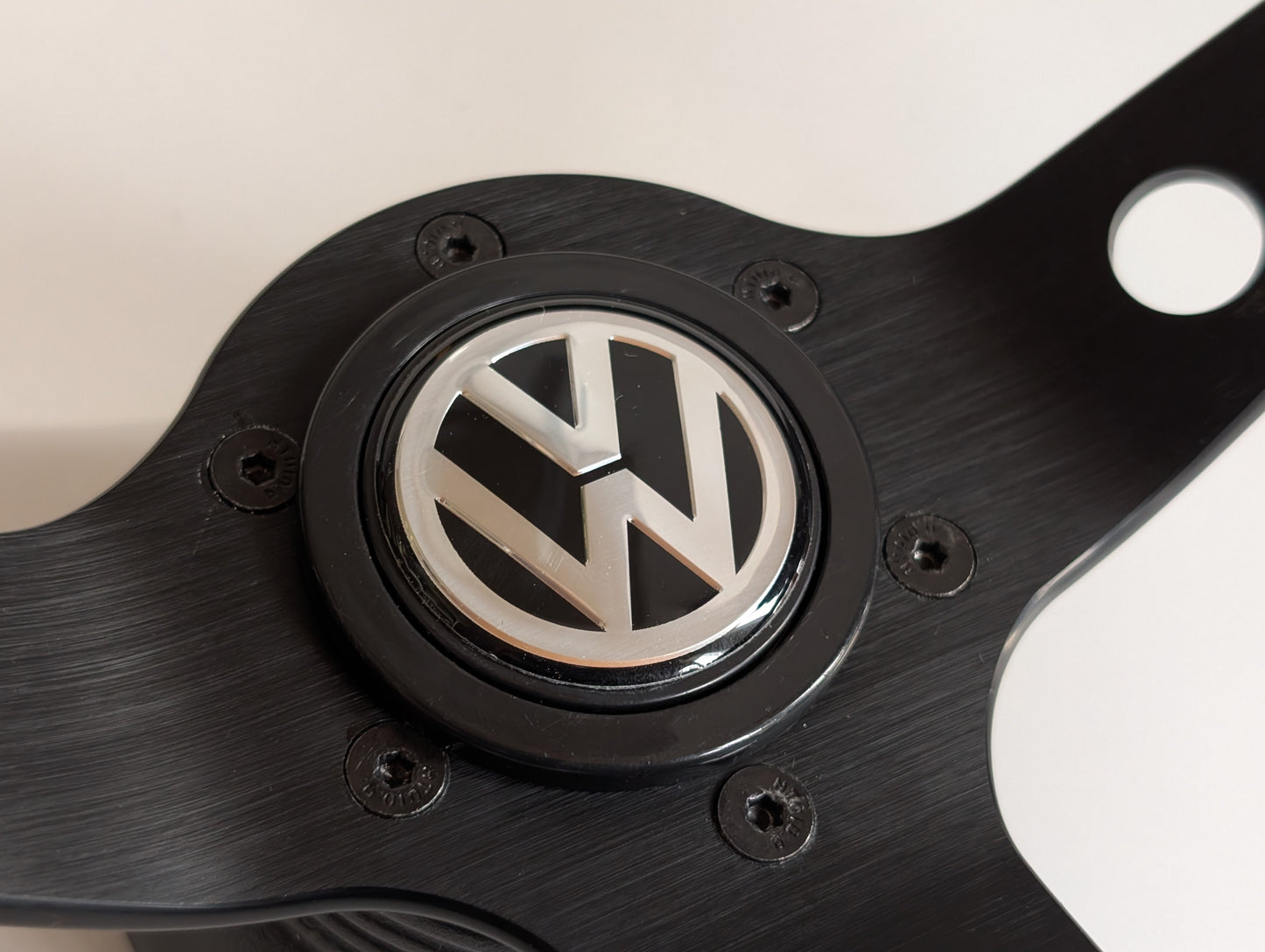 Steering Wheel For VW T4 Bus Multyvan Caravelle - Deep Dish, Yellow Stitching, Black Spokes with Holes, Sport Vision, 350 mm