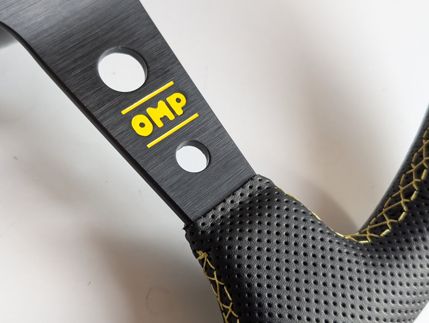 Steering Wheel For VW T4 Bus Multyvan Caravelle - Deep Dish, Yellow Stitching, Black Spokes with Holes, Sport Vision, 350 mm