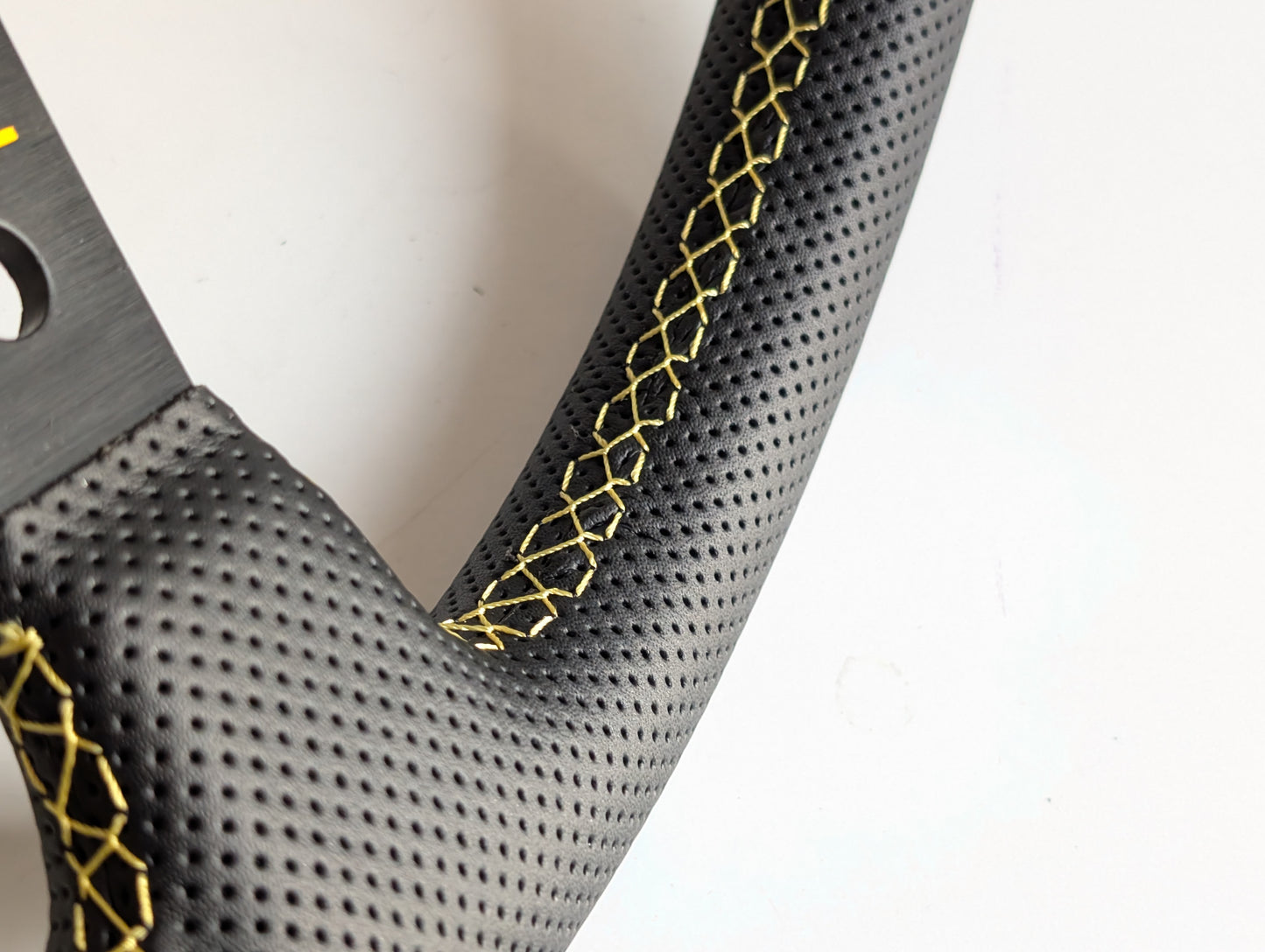 Steering Wheel For VW T4 Bus Multyvan Caravelle - Deep Dish, Yellow Stitching, Black Spokes with Holes, Sport Vision, 350 mm