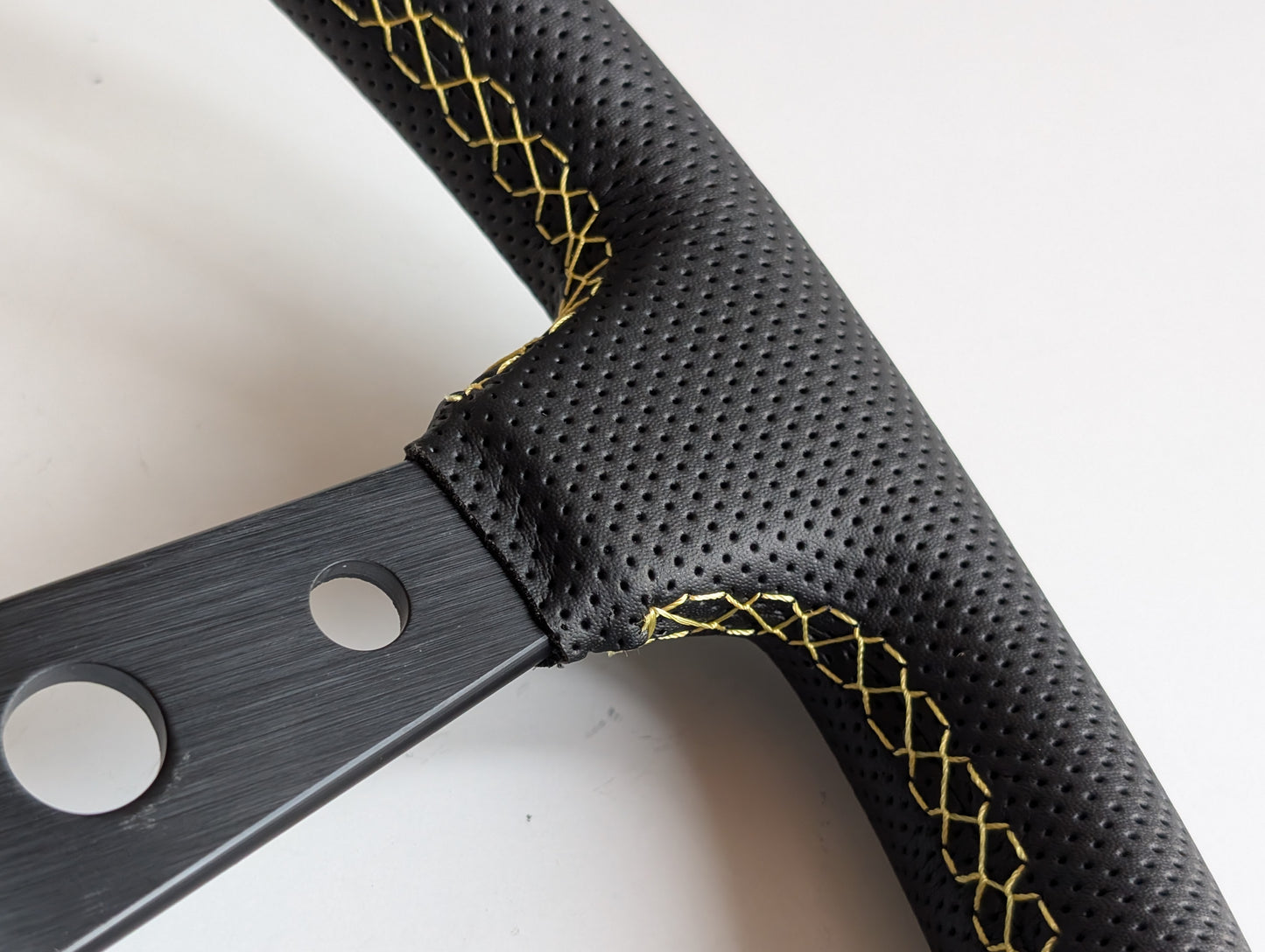 Steering Wheel For VW T4 Bus Multyvan Caravelle - Deep Dish, Yellow Stitching, Black Spokes with Holes, Sport Vision, 350 mm