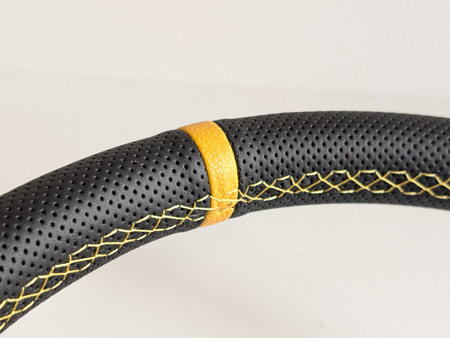 Steering Wheel For VW T4 Bus Multyvan Caravelle - Deep Dish, Yellow Stitching, Black Spokes with Holes, Sport Vision, 350 mm