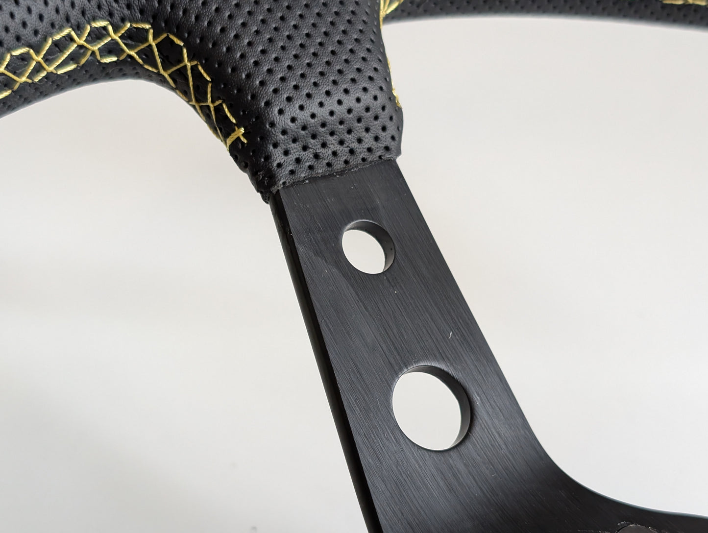 Steering Wheel For VW T4 Bus Multyvan Caravelle - Deep Dish, Yellow Stitching, Black Spokes with Holes, Sport Vision, 350 mm