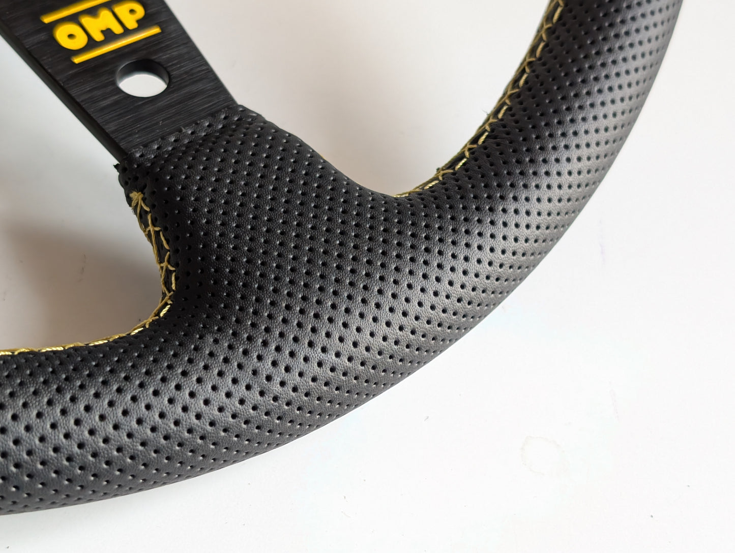 Steering Wheel For VW T4 Bus Multyvan Caravelle - Deep Dish, Yellow Stitching, Black Spokes with Holes, Sport Vision, 350 mm