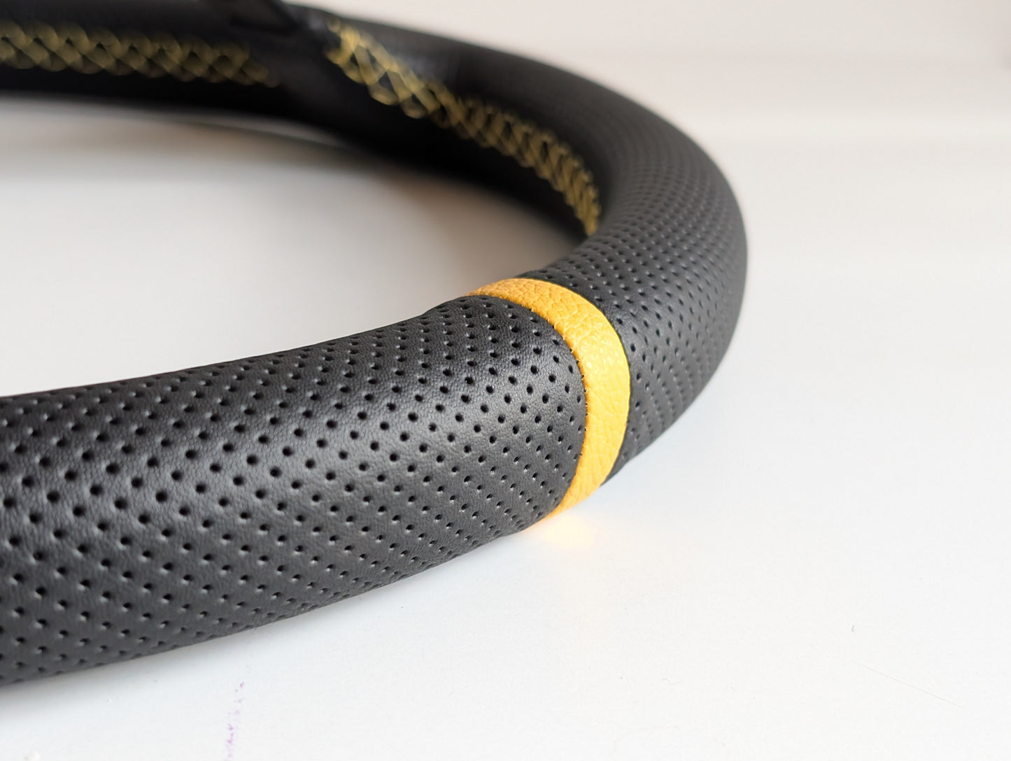 Steering Wheel For VW T4 Bus Multyvan Caravelle - Deep Dish, Yellow Stitching, Black Spokes with Holes, Sport Vision, 350 mm