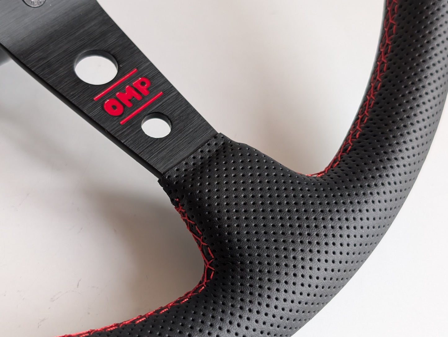 Steering Wheel For VW Golf Jetta Mk2 Mk3 Corrado - Deep Dish, Red Stitching, Black Spokes with Holes, Sport Vision, 350 mm