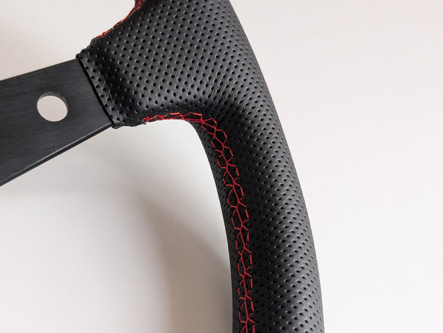 Steering Wheel For VW Golf Jetta Mk2 Mk3 Corrado - Deep Dish, Red Stitching, Black Spokes with Holes, Sport Vision, 350 mm