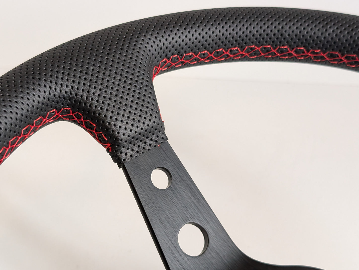 Steering Wheel For VW Golf Jetta Mk2 Mk3 Corrado - Deep Dish, Red Stitching, Black Spokes with Holes, Sport Vision, 350 mm