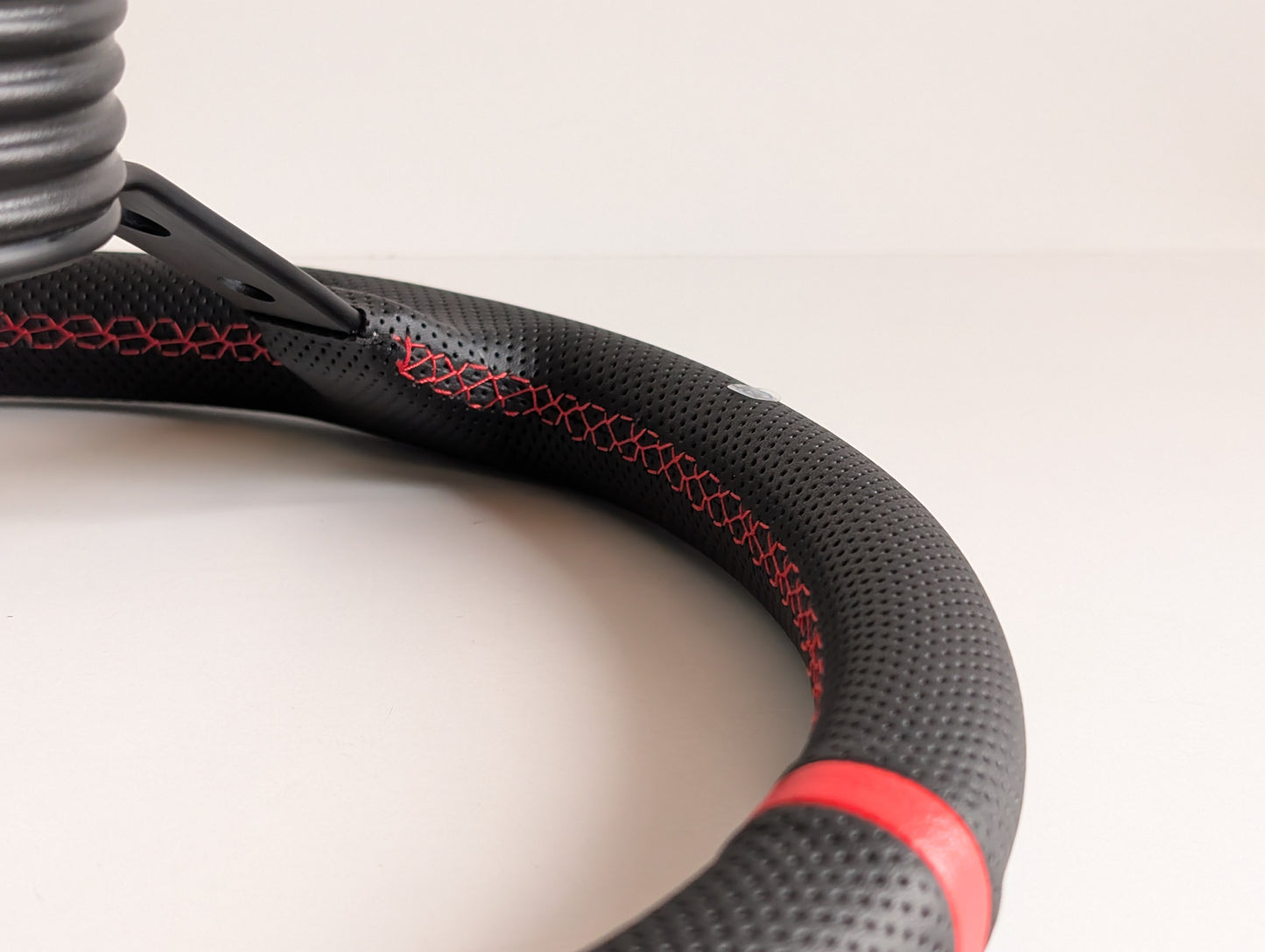 Steering Wheel For VW Golf Jetta Mk2 Mk3 Corrado - Deep Dish, Red Stitching, Black Spokes with Holes, Sport Vision, 350 mm