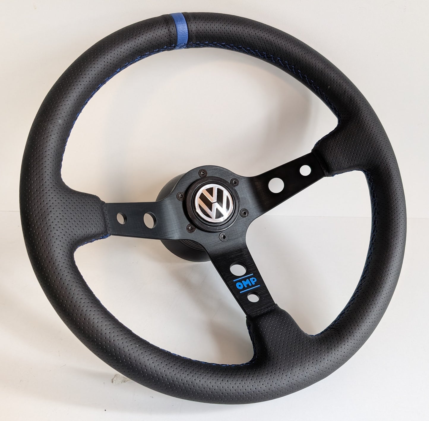Steering Wheel For VW - No Hub Adapter Included, Deep Dish, Perforated Leather, Red, Blue, Yellow, Green, 350 mm