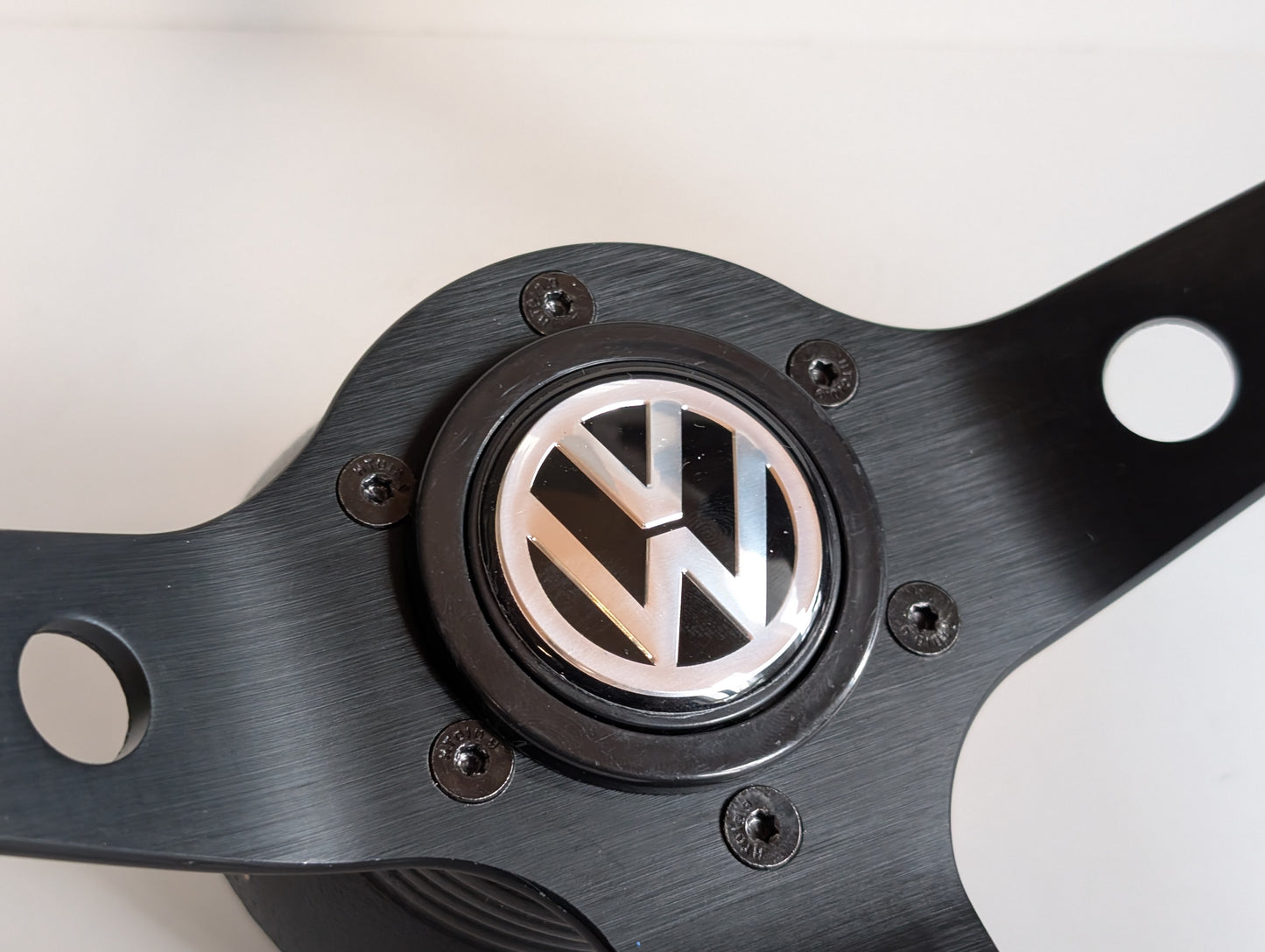 Steering Wheel For VW Mk1 Mk2 Golf Jetta Scirocco - Deep Dish, Blue Stitching, Black Spokes with Holes, Sport Vision, 350 mm