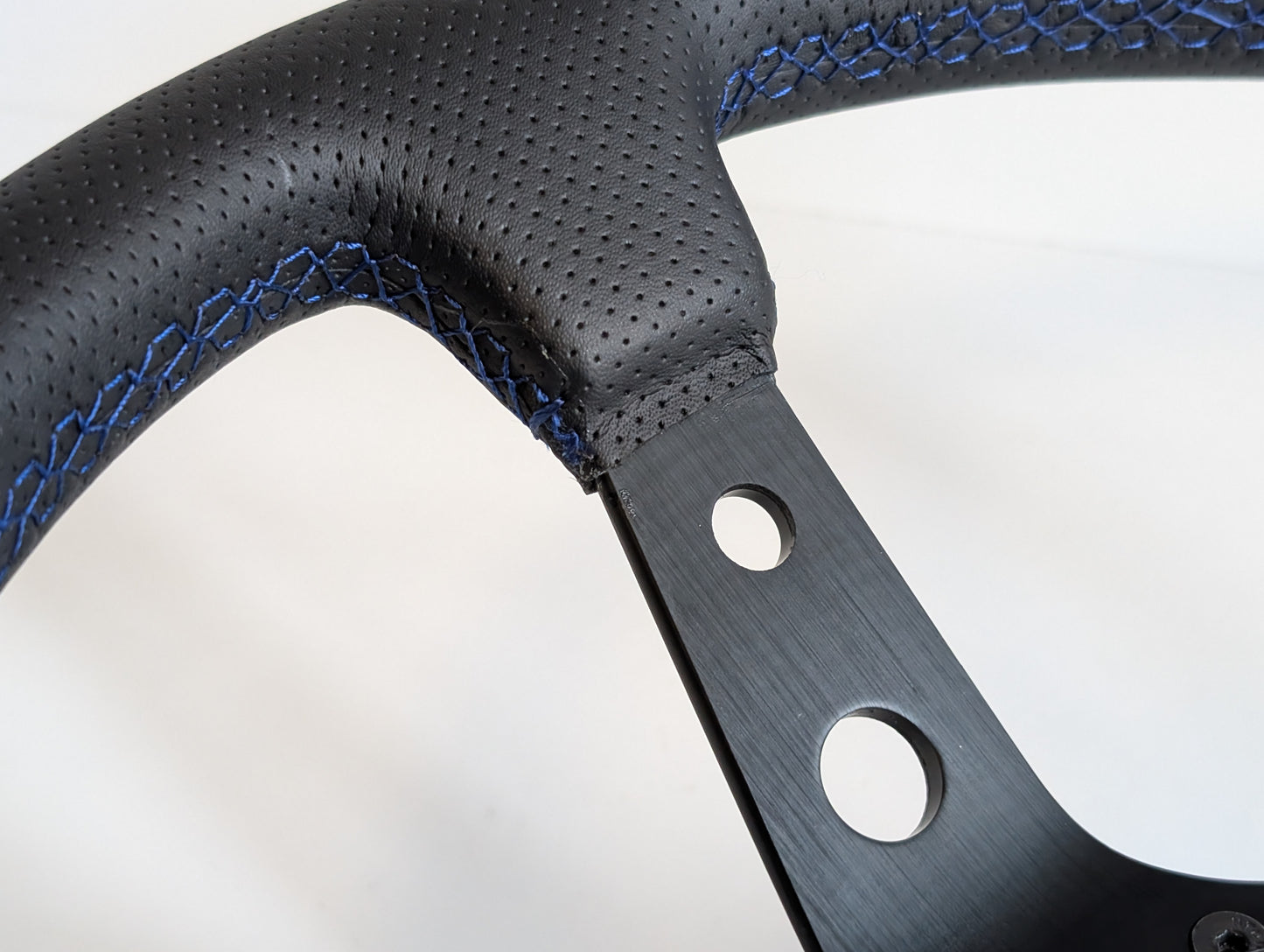 Steering Wheel For VW Mk1 Mk2 Golf Jetta Scirocco - Deep Dish, Blue Stitching, Black Spokes with Holes, Sport Vision, 350 mm