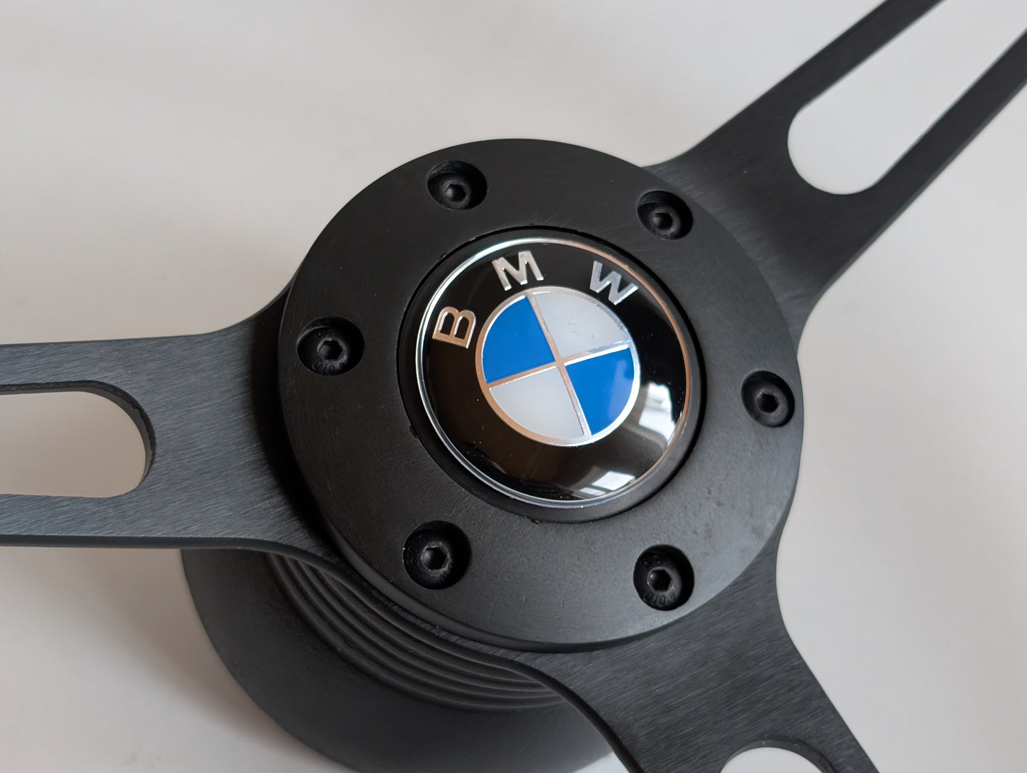 Steering Wheel For BMW - E24 E28 E30 E32 E34 (1986-1992) - Wooden Rim, Black Trim, Black Spokes, Vintage Style, 380mm