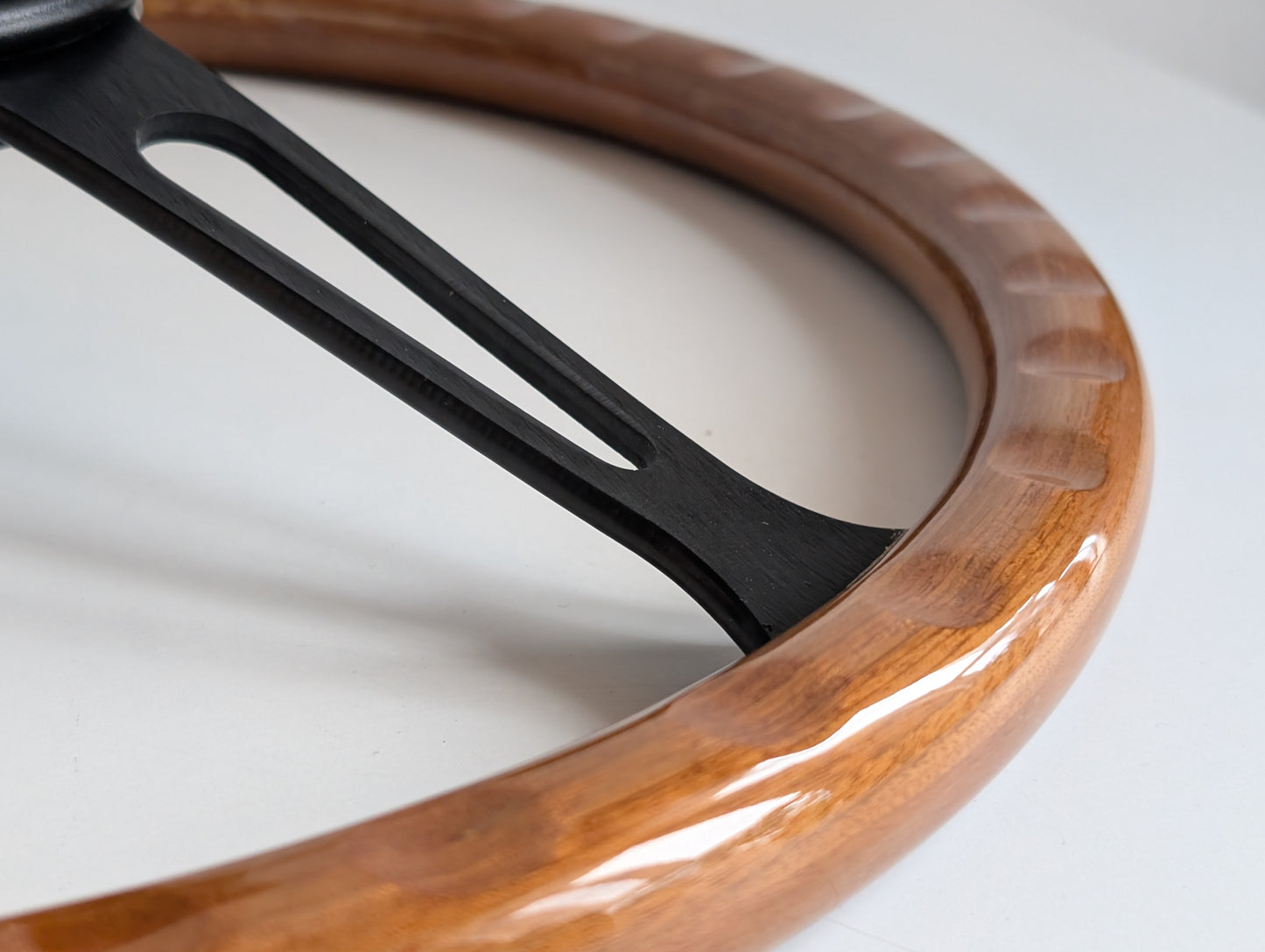 Steering Wheel For BMW - E24 E28 E30 E32 E34 (1986-1992) - Wooden Rim, Black Trim, Black Spokes, Vintage Style, 380mm