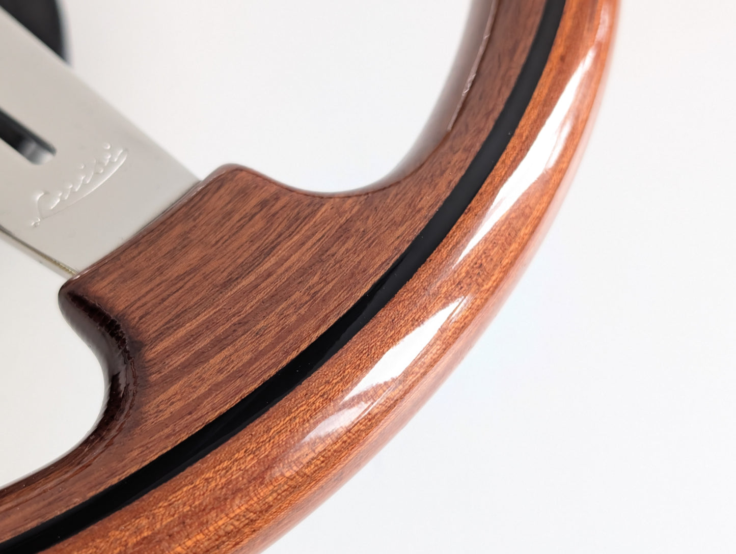 Steering Wheel For Mercedes Benz W114 W115 R107 (1972-1977) - 365mm, OEM By Luisi, Made in Italy, Solid Wood with Black Trim, Chrome Spokes, Premium Quality