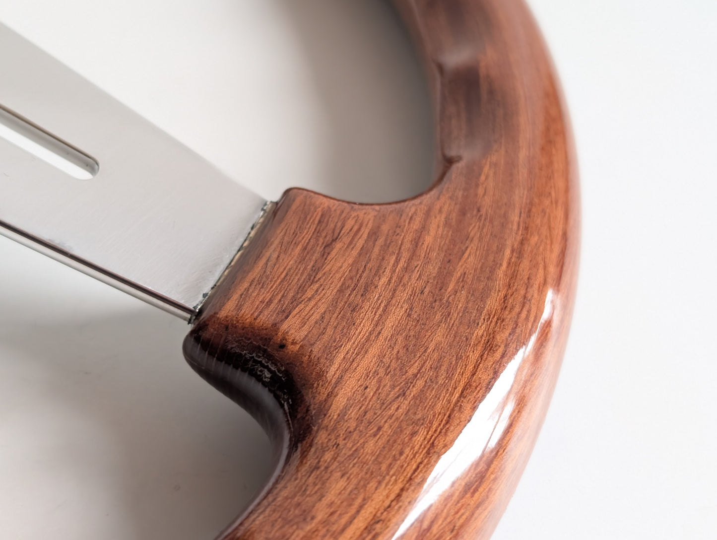 Steering Wheel For Mercedes Benz W114 W115 R107 (1972-1977) - 365mm, OEM By Luisi, Made in Italy, Solid Wood with Black Trim, Chrome Spokes, Premium Quality