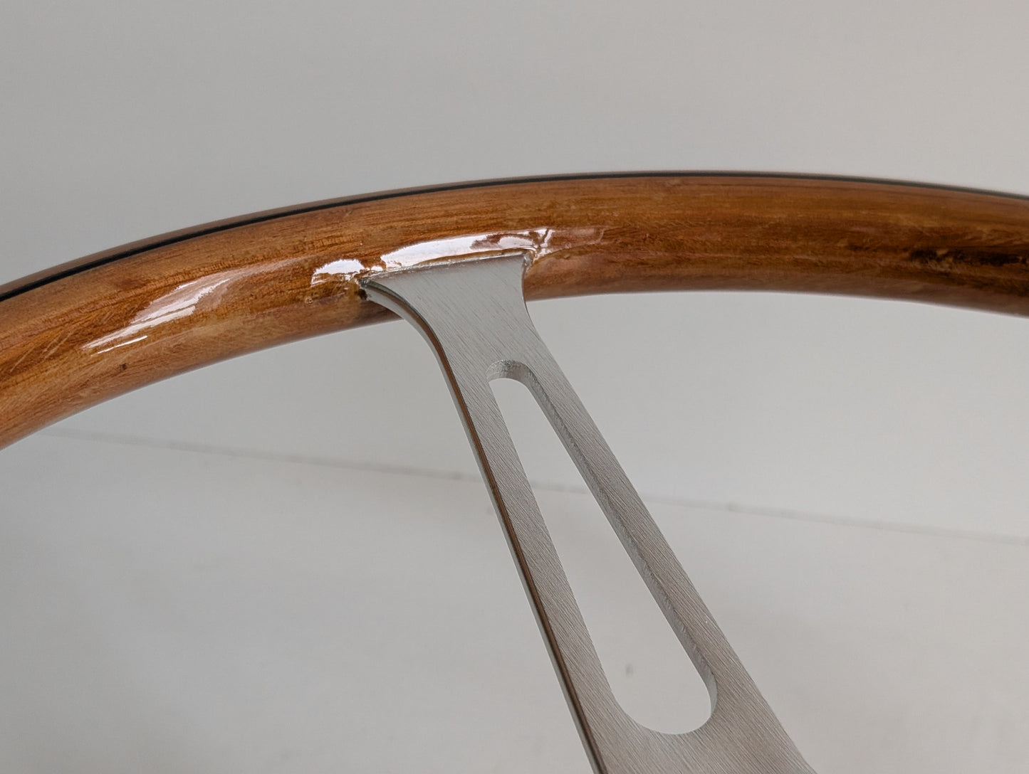 Steering Wheel For BMW E3 E9 E12 E21 E23 E24 E28 (1976-1985) - Wooden Rim with Black Trim, Silver Spokes, Classic, 380mm