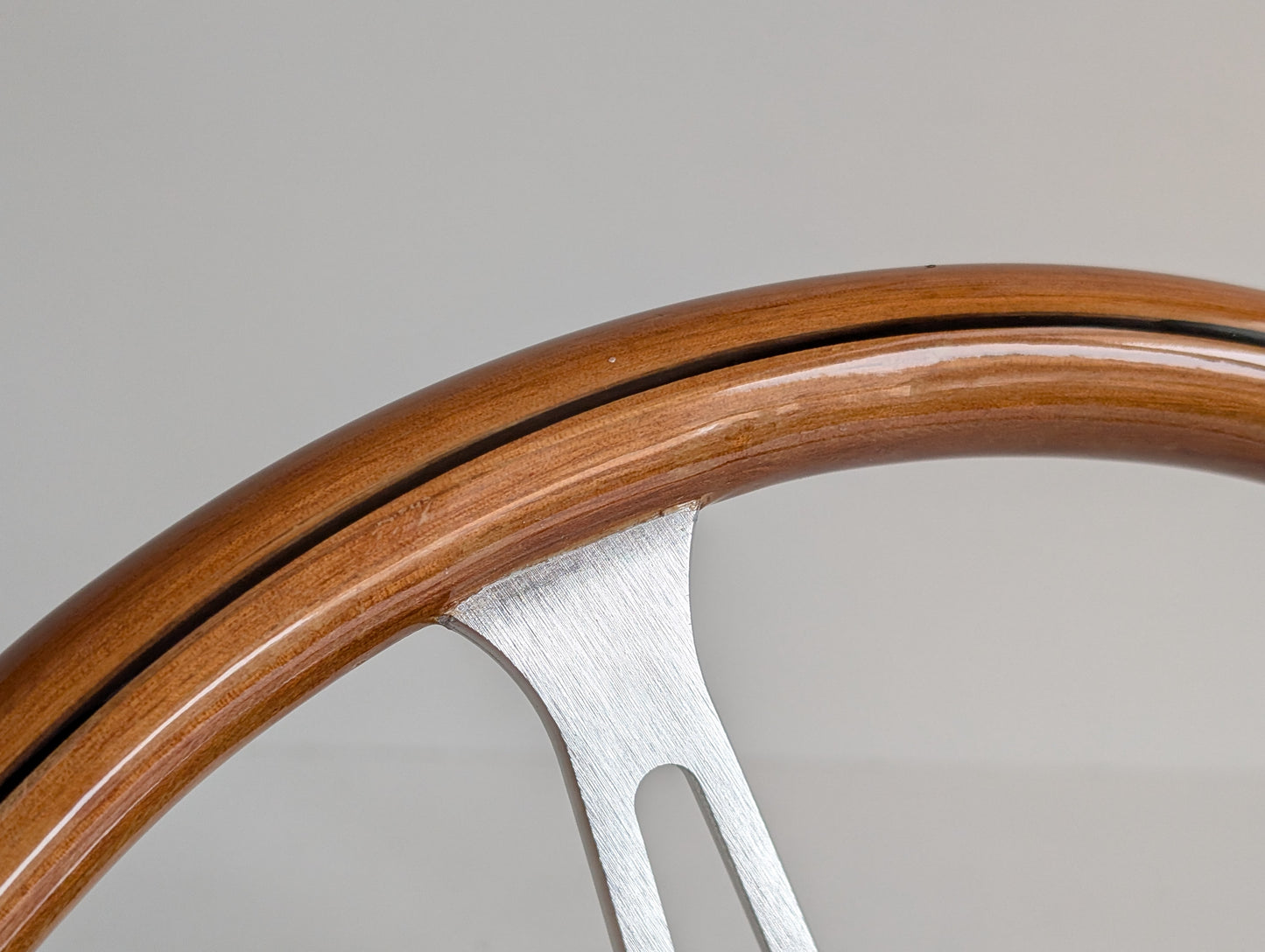 Steering Wheel For BMW E3 E9 E12 E21 E23 E24 E28 (1976-1985) - Wooden Rim with Black Trim, Silver Spokes, Classic, 380mm