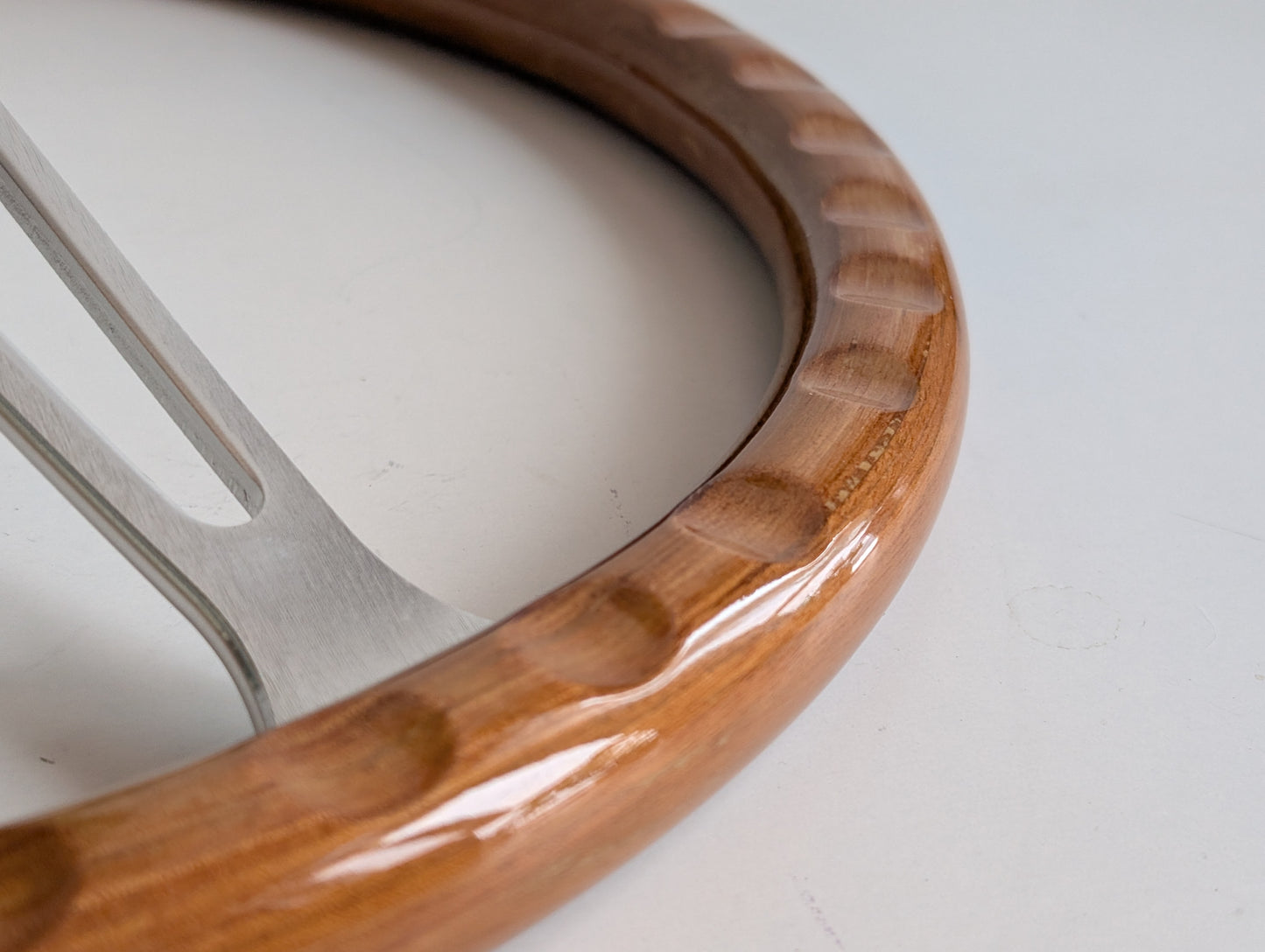 Steering Wheel For BMW E3 E9 E12 E21 E23 E24 E28 (1976-1985) - Wooden Rim with Black Trim, Silver Spokes, Classic, 380mm