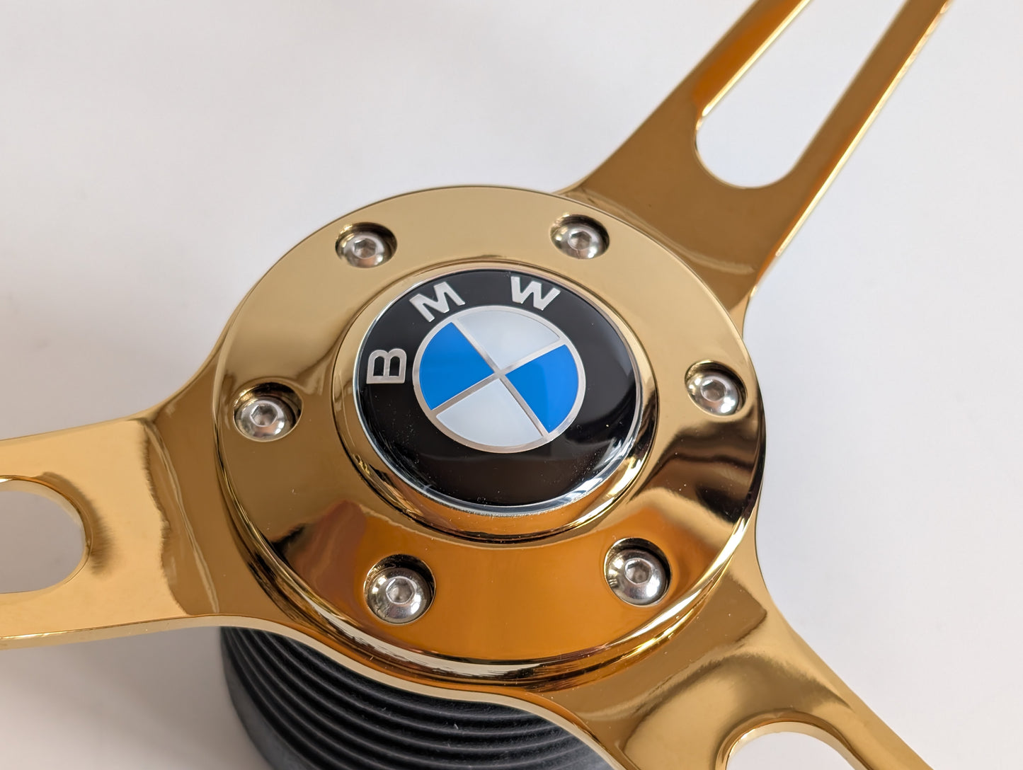 Steering Wheel For BMW E24 E28 E30 E32 E34 (1986-1992) - Solid Wood, Vintage Gold Spokes, Classic Style, 380 mm