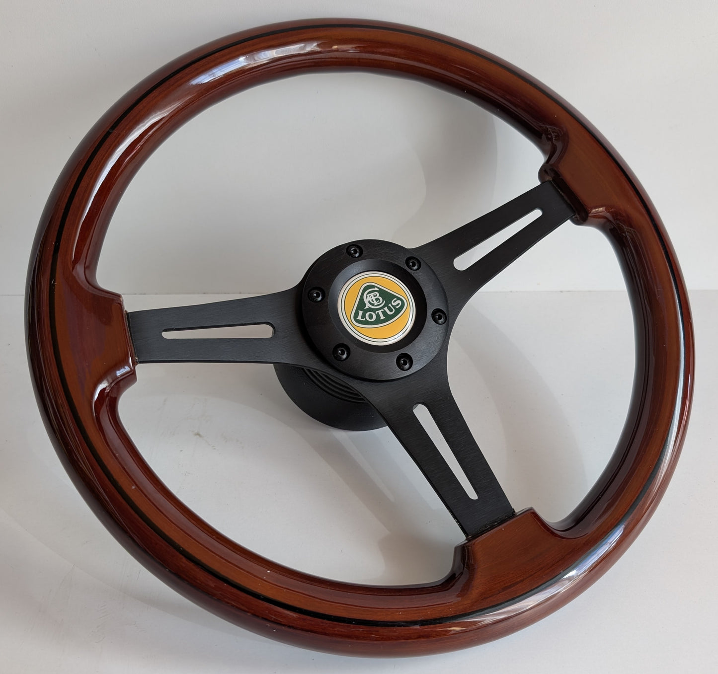 Steering Wheel For Lotus Elan & Esprit (1988–1996) - 380mm Wooden Rim, Black Finish & Chrome Spokes